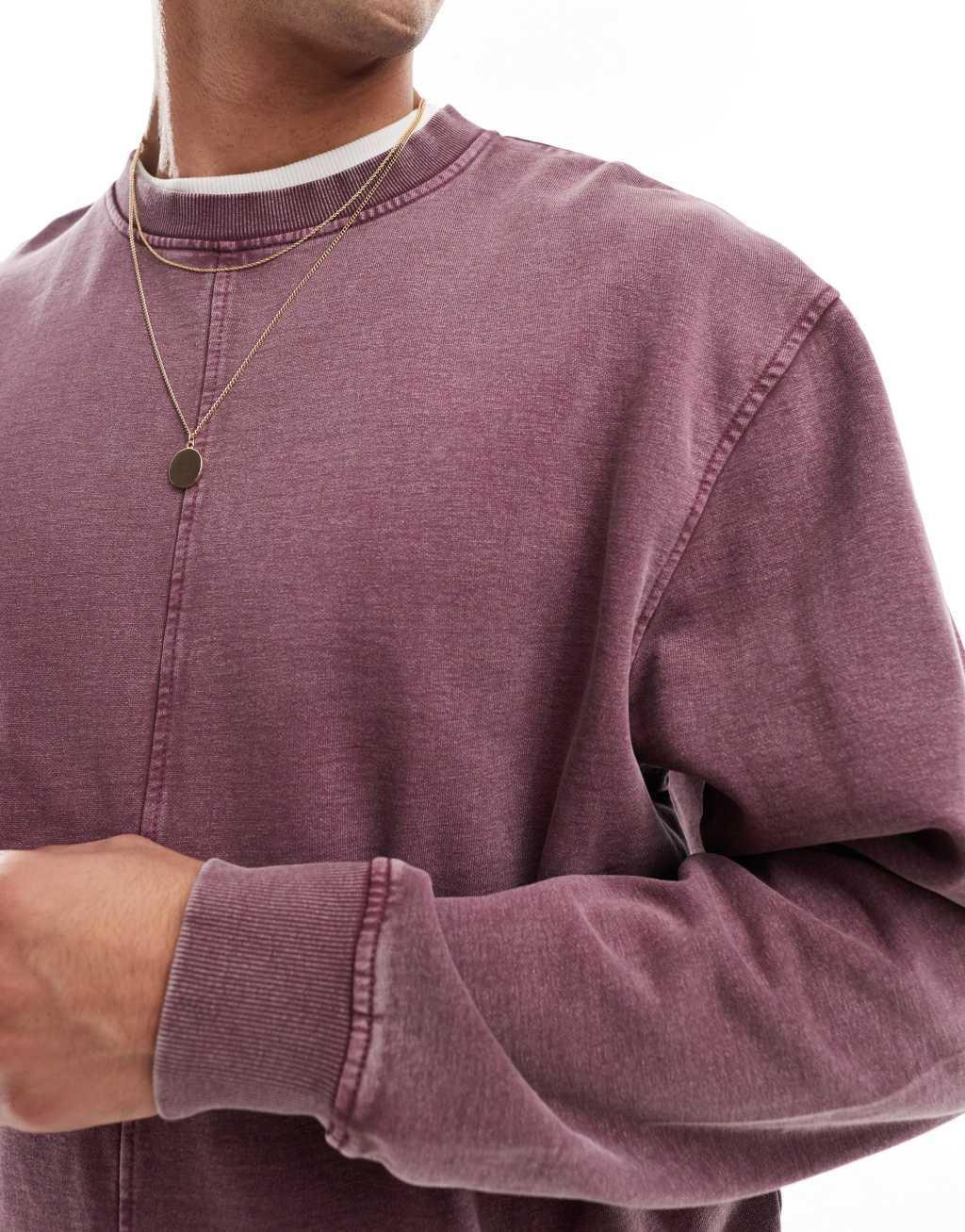 ASOS DESIGN oversized sweatshirt with seam detail in washed burgundy - part of a set Product Image