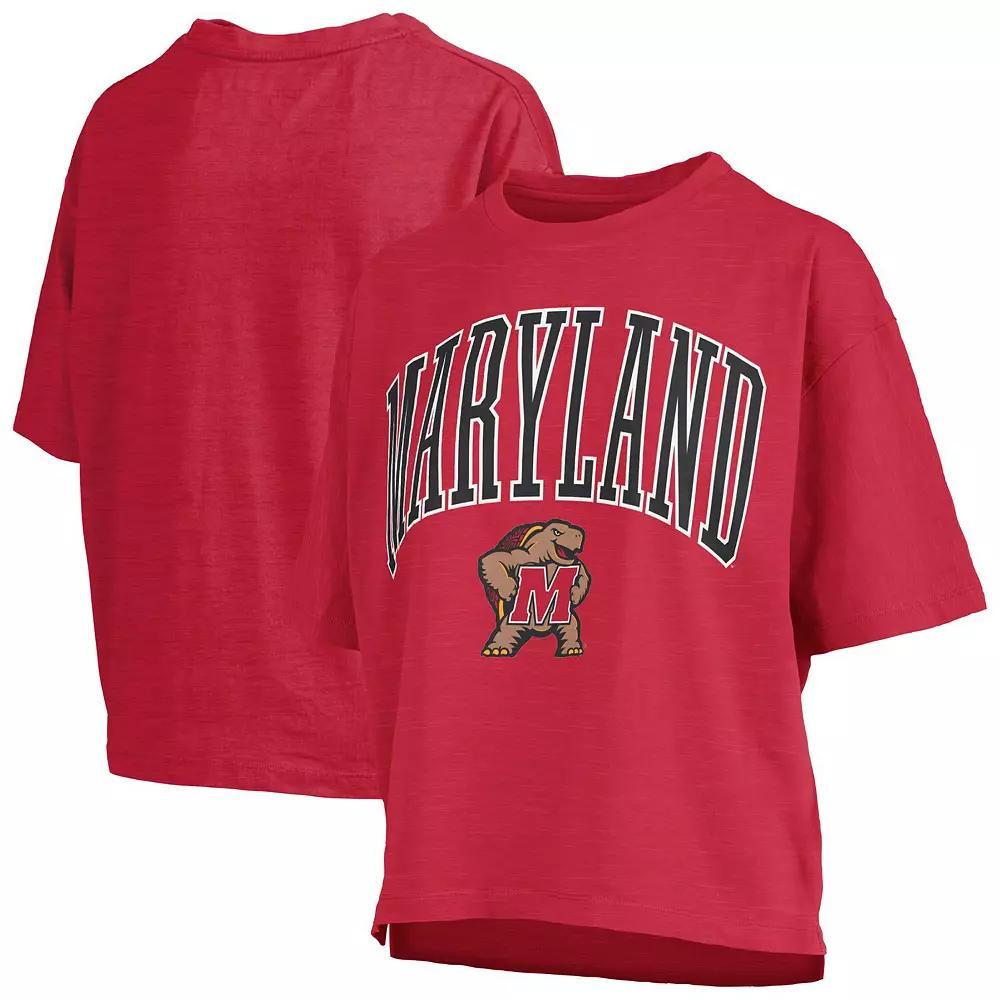 Women's Pressbox Red Maryland Terrapins Nelson Arch Over Logo Waist Length Oversized Slub T-Shirt, Size: XL Product Image