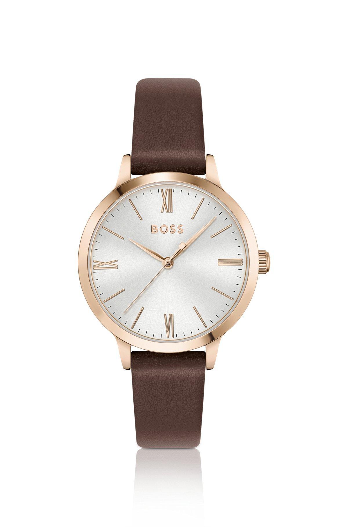 Leather-strap watch with silver-white dial Product Image