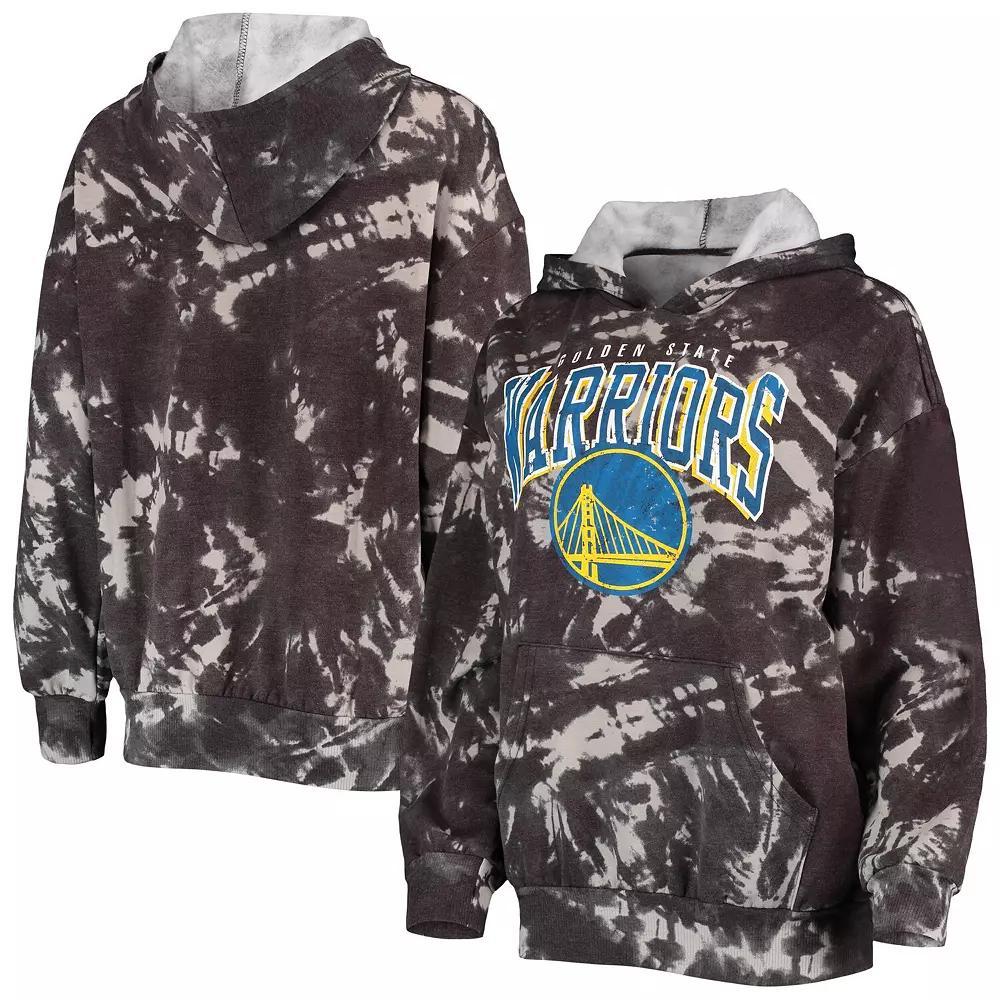 Women's Majestic Threads Black Golden State Warriors Burble Tie-Dye Tri-Blend Pullover Hoodie, Size: Medium Product Image