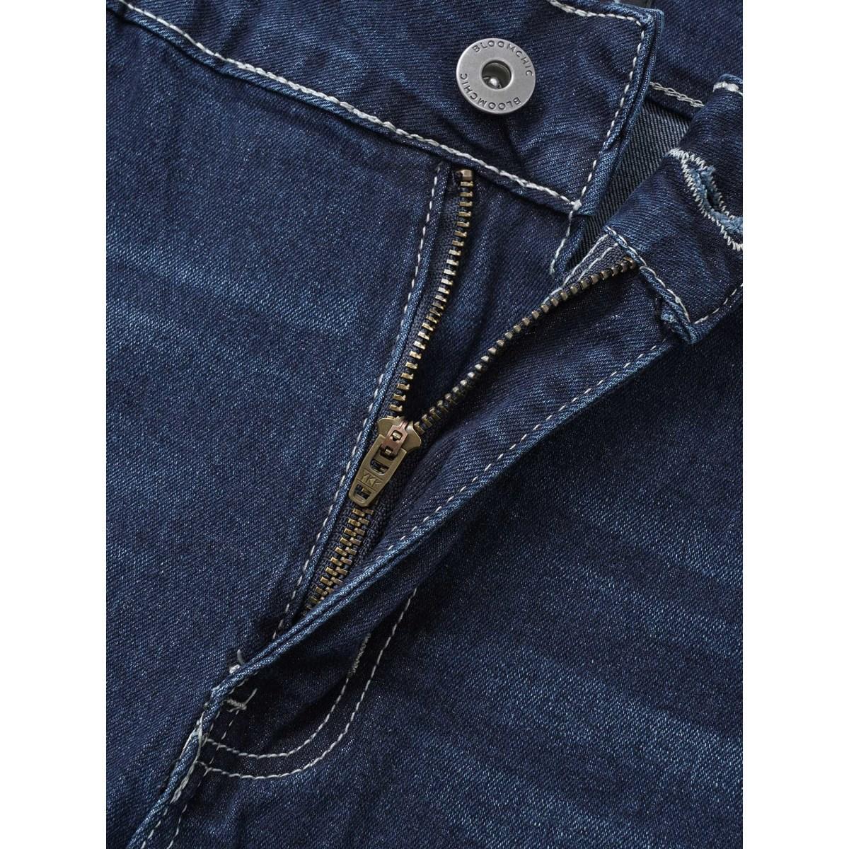 Plus Size Very Stretchy High Rise Dark Wash Denim Shorts Women Indigo Casual Plain High stretch Slanted pocket Jeans BloomChic 14/1X Product Image