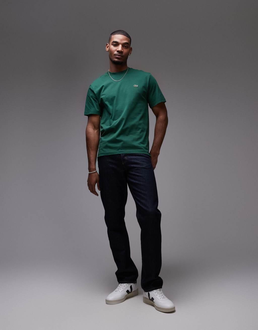 Lacoste midweight boxy fit t-shirt in dark green Product Image