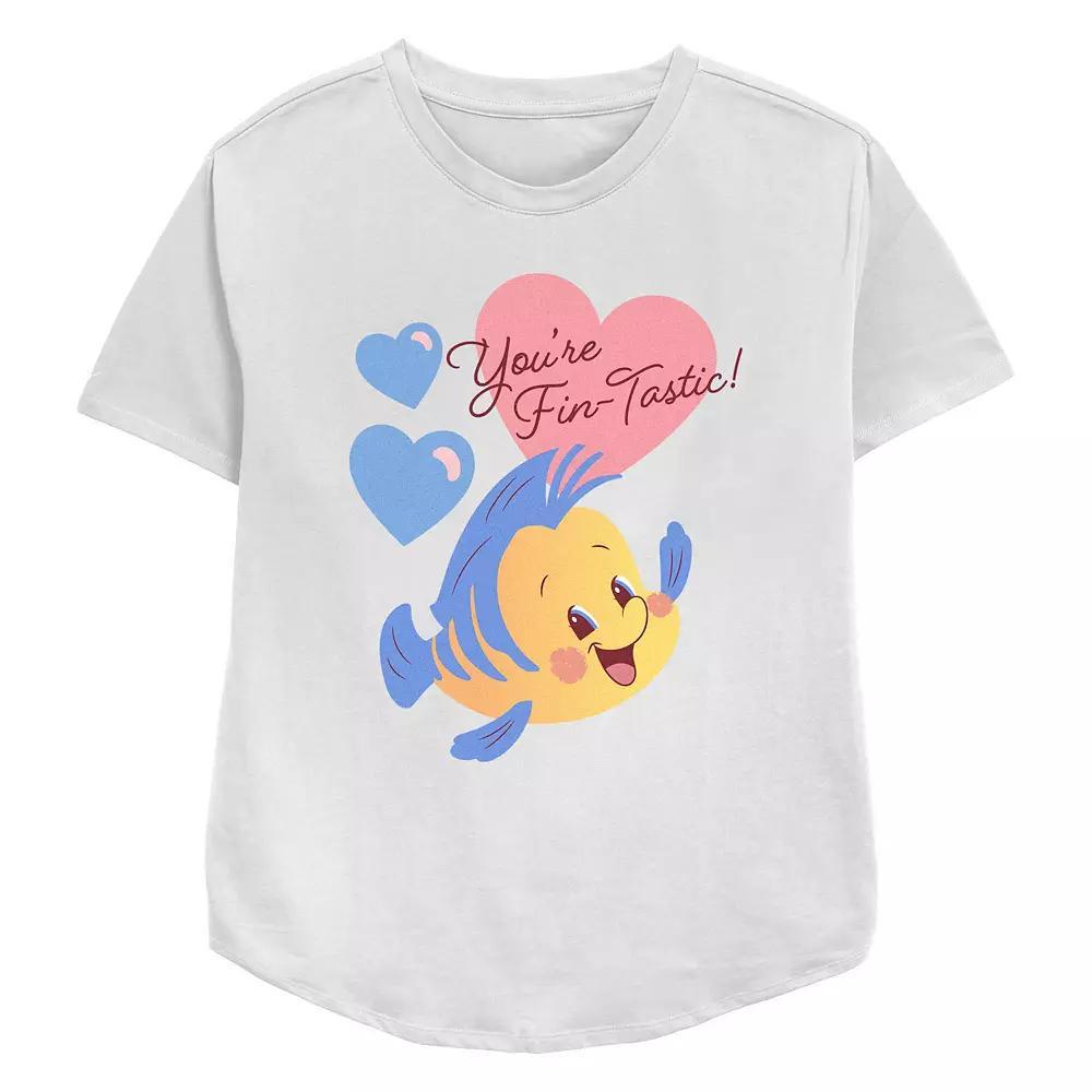 Disney's The Little Mermaid Flounder You're Fin-Tastic Women's Relaxed Fit Graphic Tee, Size: XXL, White Product Image