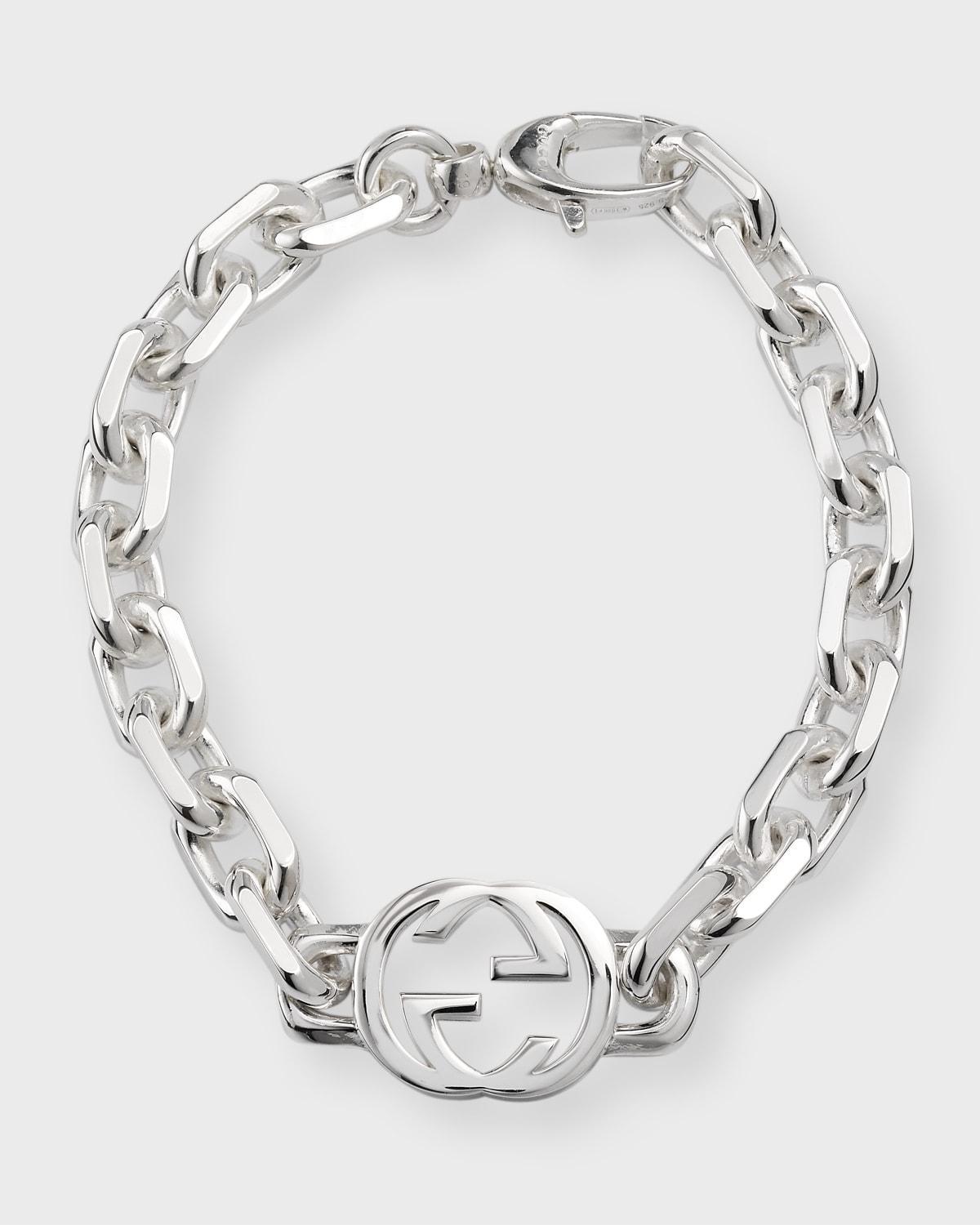 Mens Interlocking G Sterling Silver Bracelet Product Image