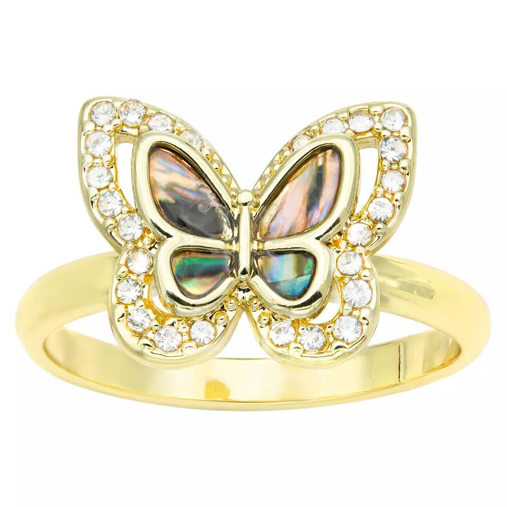 City Luxe Gold Tone Abalone Butterfly & Crystal Pave Ring, Women's, Size: 9, Gold Tone Natural Product Image