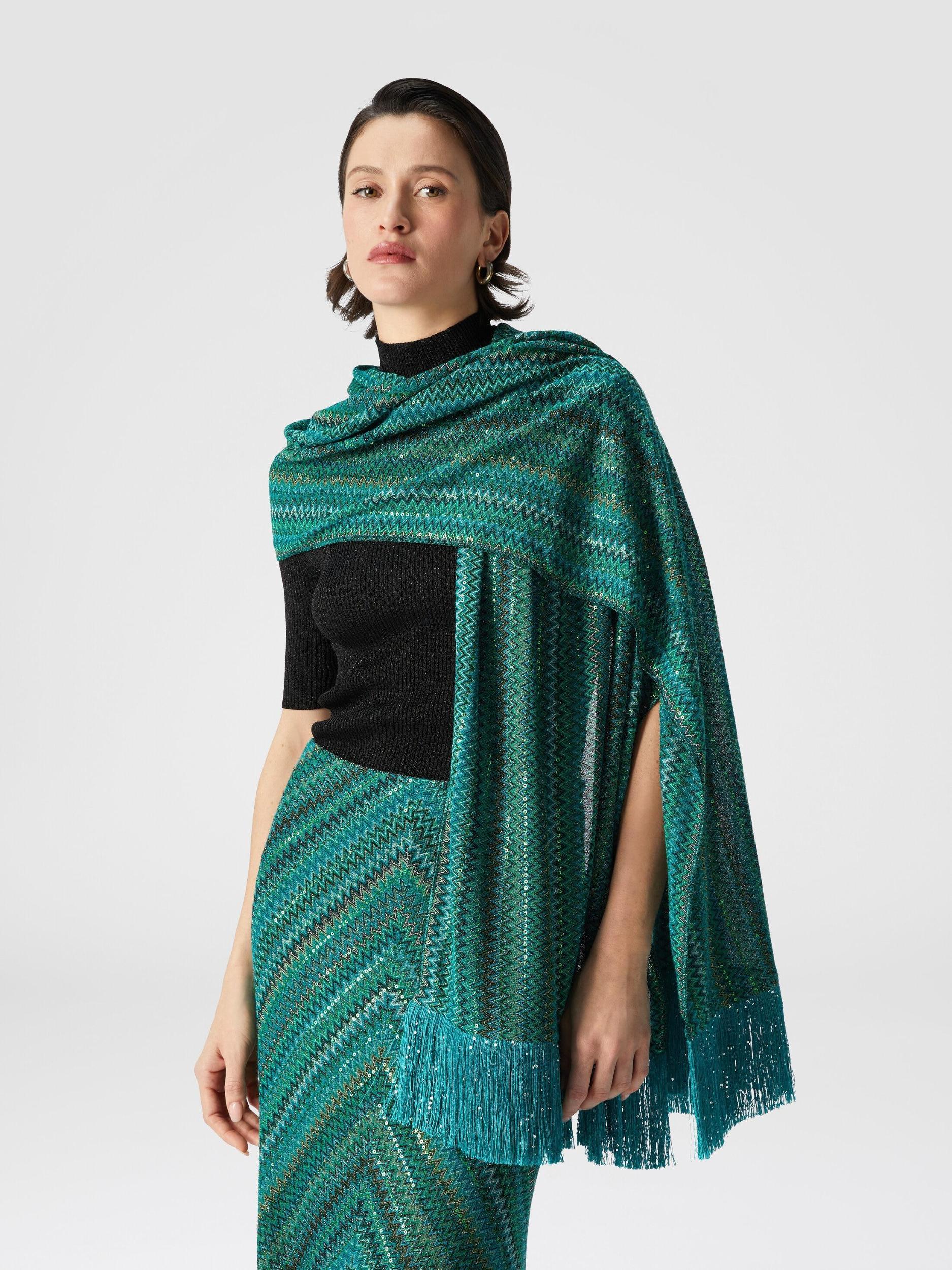 Viscose stole in zig zag lamé with sequins and fringes Product Image