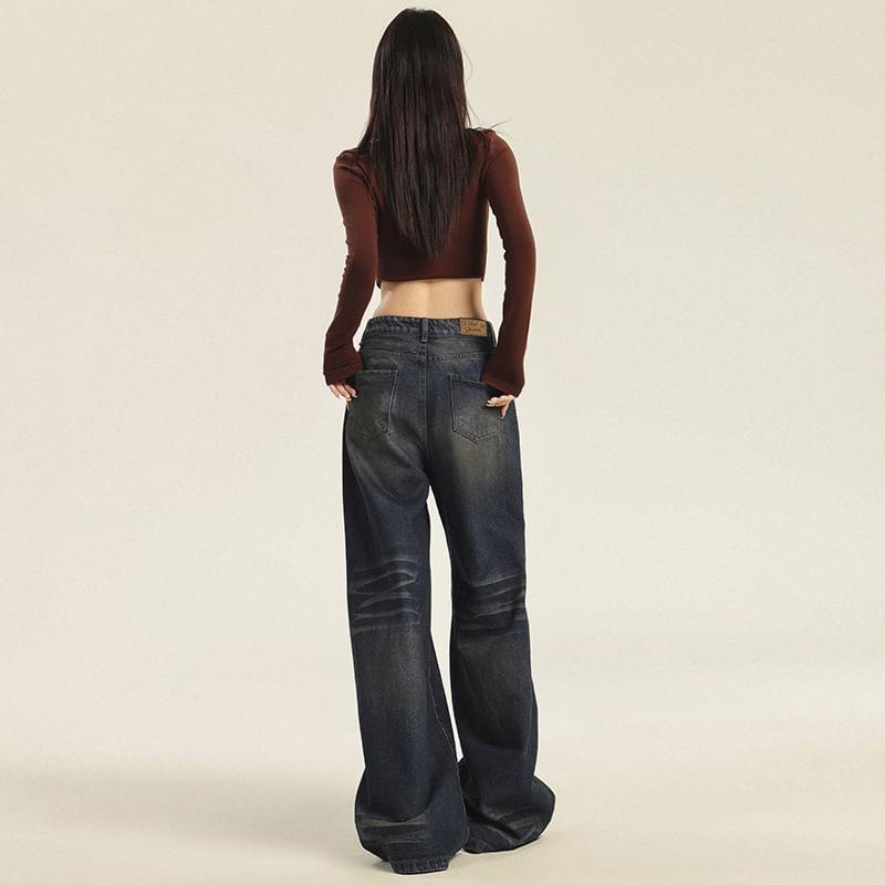 High Rise Washed Wide Leg Jeans (Various Designs) Product Image