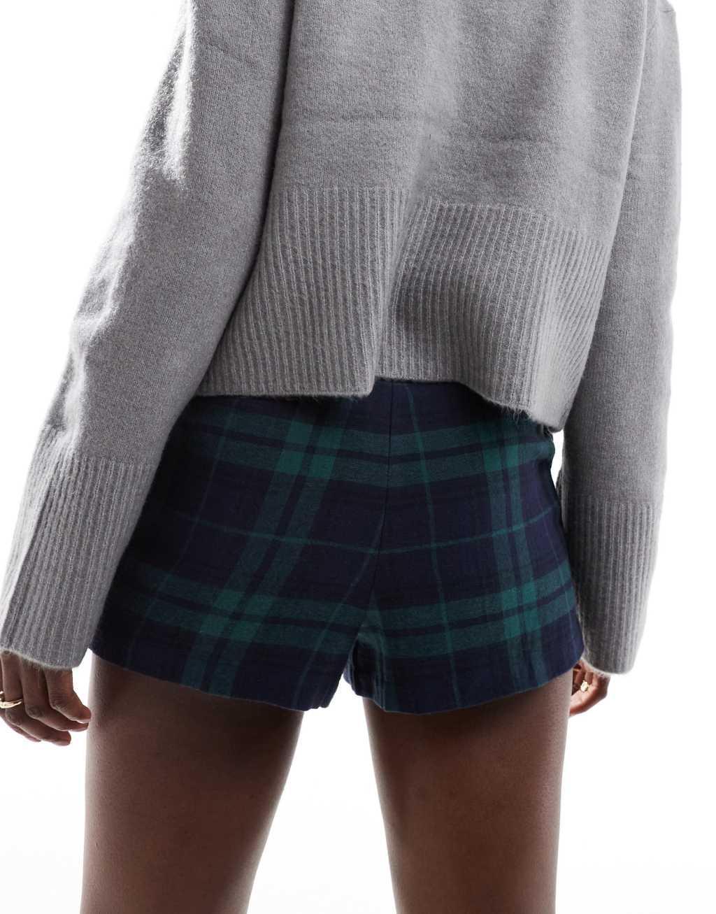 ASOS DESIGN straight hem skort in blue and green check Product Image