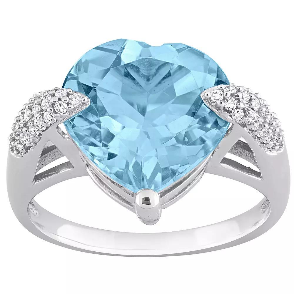 Stella Grace 14k White Gold Sky Blue Topaz & 1/5 Carat T.W. Diamond Heart Fashion Ring, Women's, Size: 8 Product Image