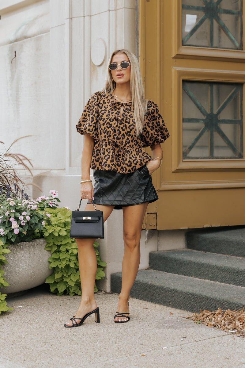 Leopard Print Tie Front Peplum Top - FINAL SALE Product Image