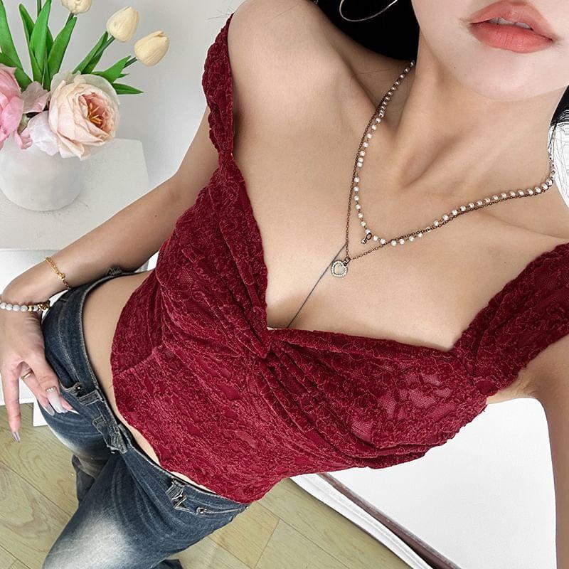 Off Shoulder Ruffle Sleeve Lace Floral Bustier Top Product Image