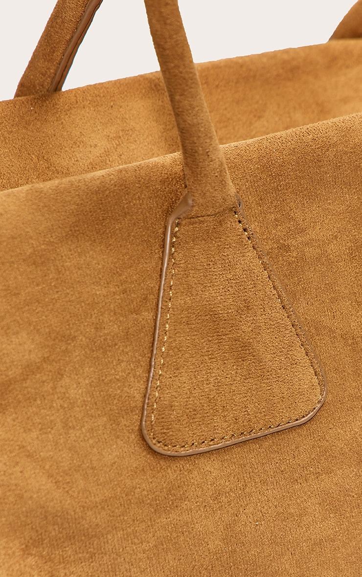 Tan Faux Suede Bowler Bag Product Image