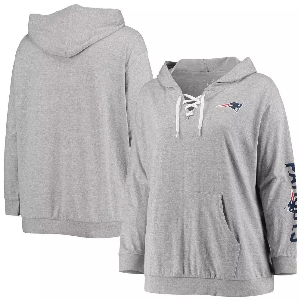 Womens Fanatics Branded Heathered Gray New England Patriots Plus Size Lace-Up Pullover Hoodie Product Image