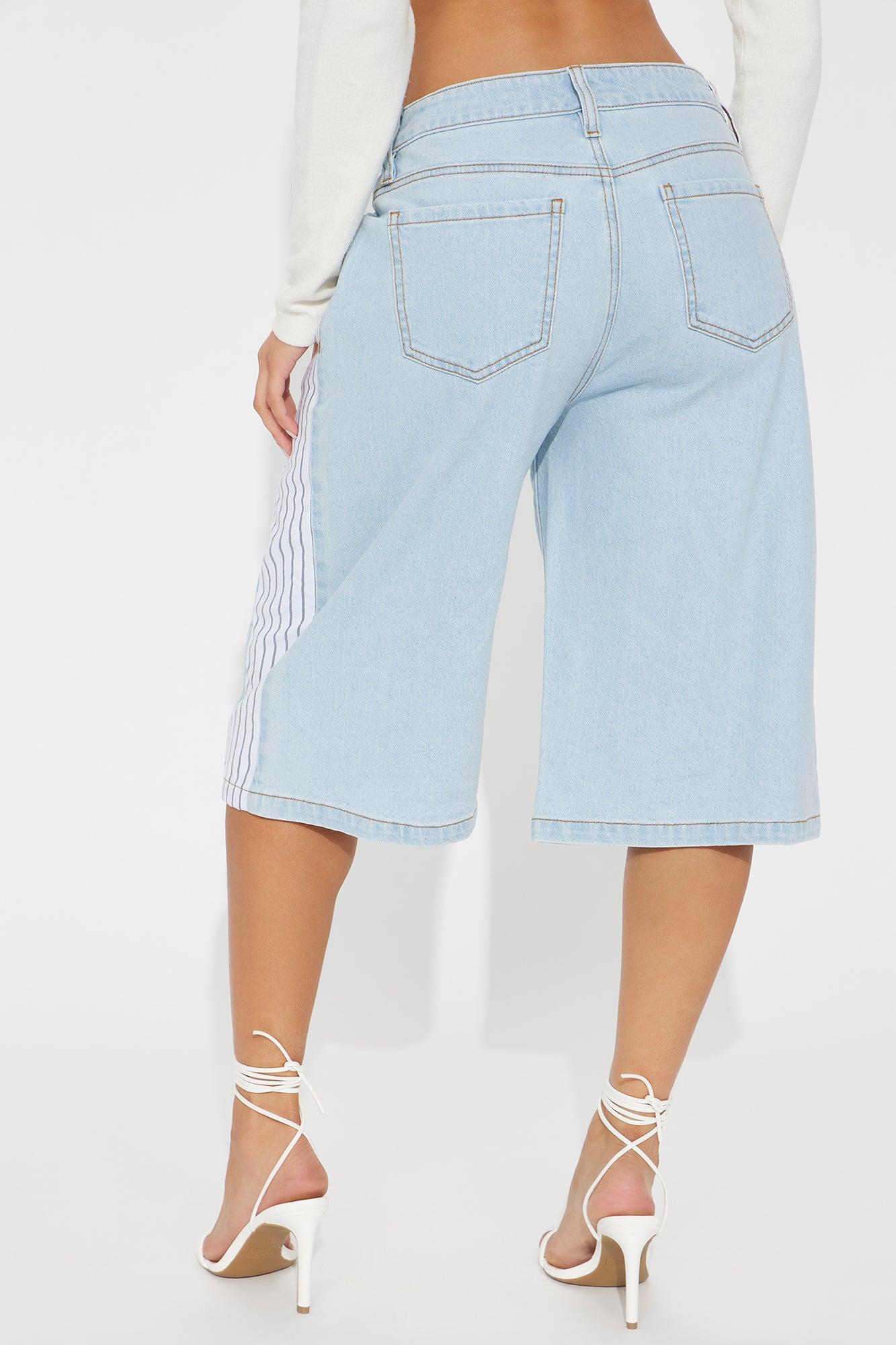 Xandi Non Stretch Stripe Denim Jorts - Light Wash Product Image