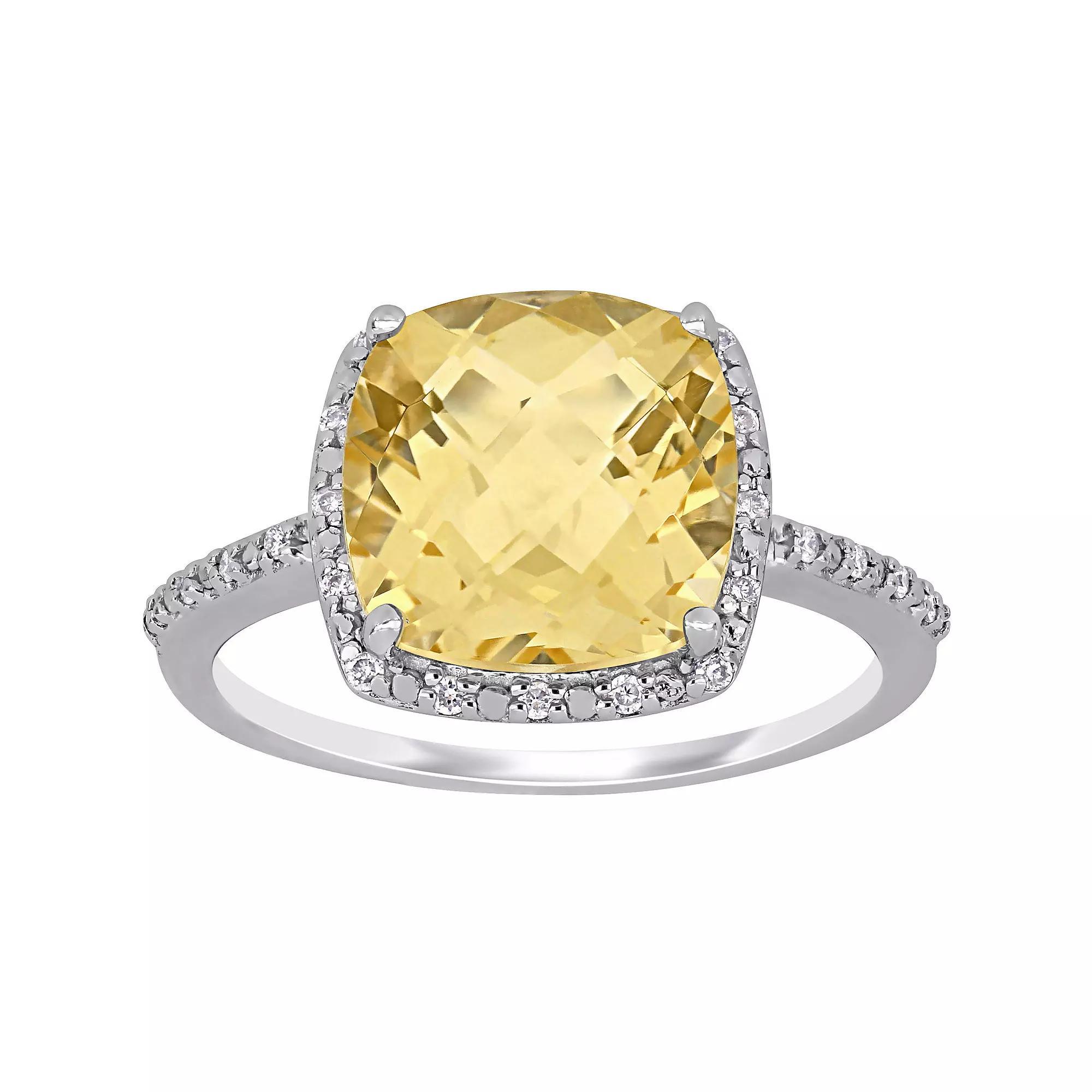 Stella Grace Sterling Silver Citrine & 1/10 Carat T.W. Diamond Halo Ring, Women's, Size: 6.50 Product Image