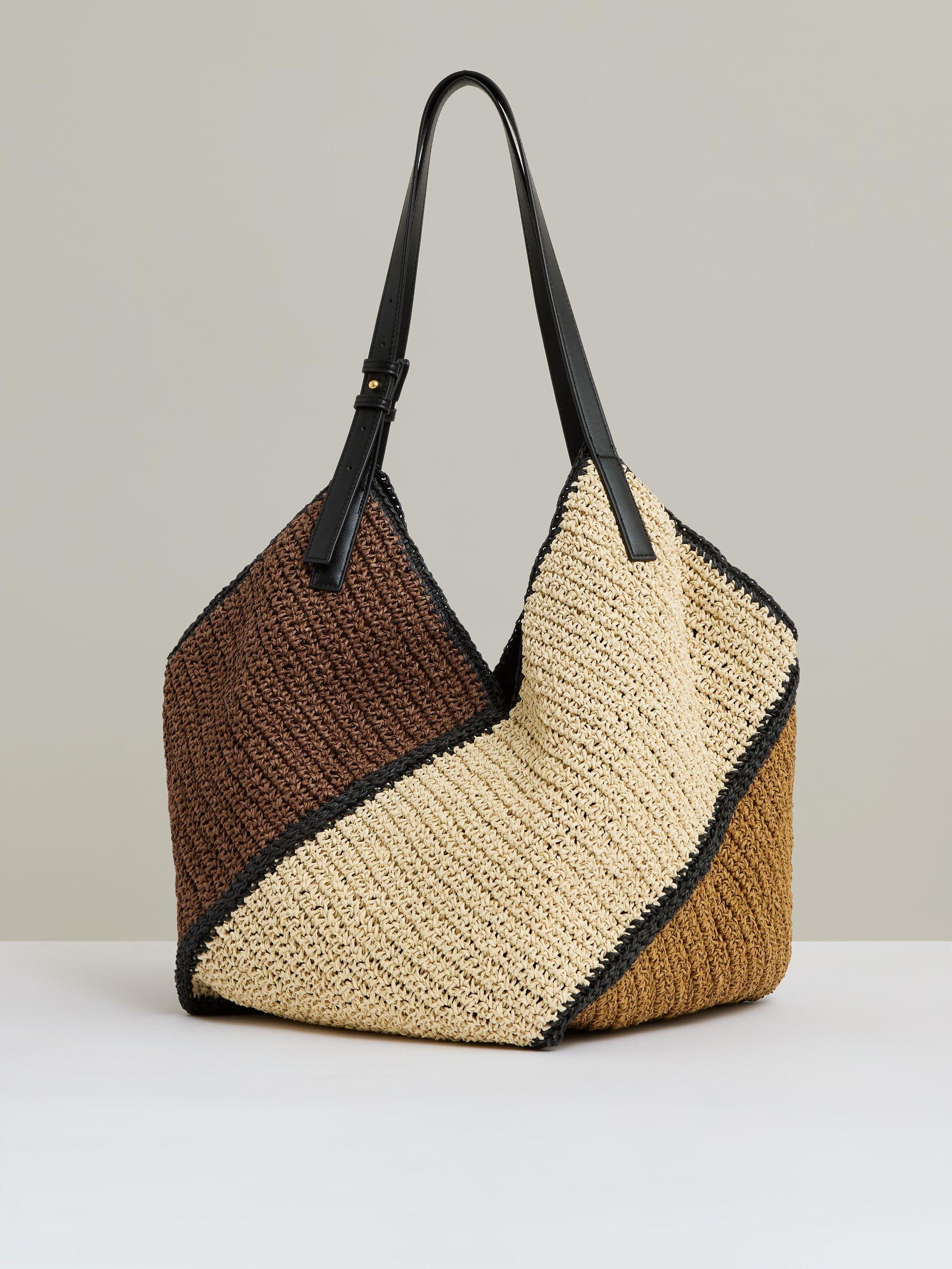 Raffia Colour-Block Tote Bag in Tan Product Image
