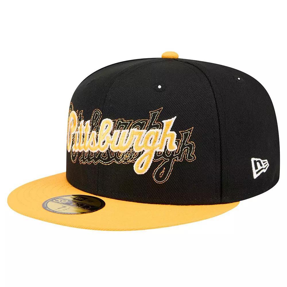 Men's New Era Black Pittsburgh Pirates Shadow Stitch 59FIFTY Fitted Hat, Size: 7 Product Image