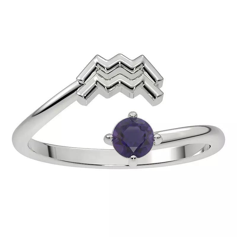 Sterling Silver Amethyst Aquarius Zodiac Sign Bypass Ring, Women's, Size: 8, Purple Product Image