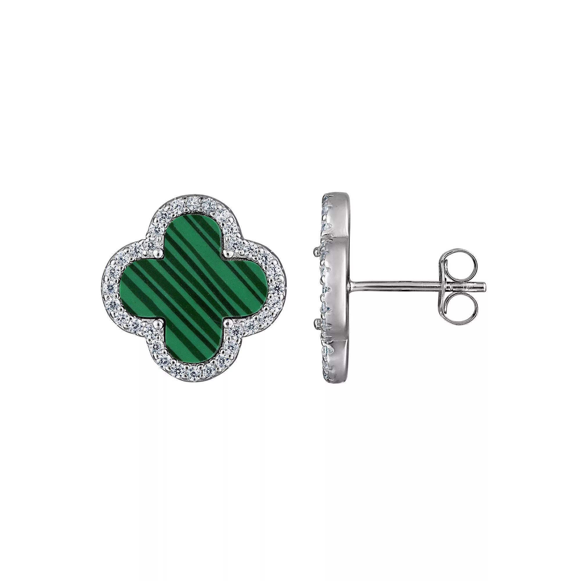 Designs by Gioelli Sterling Silver Clover Earrings, Women's, Synthetic Malachite Product Image
