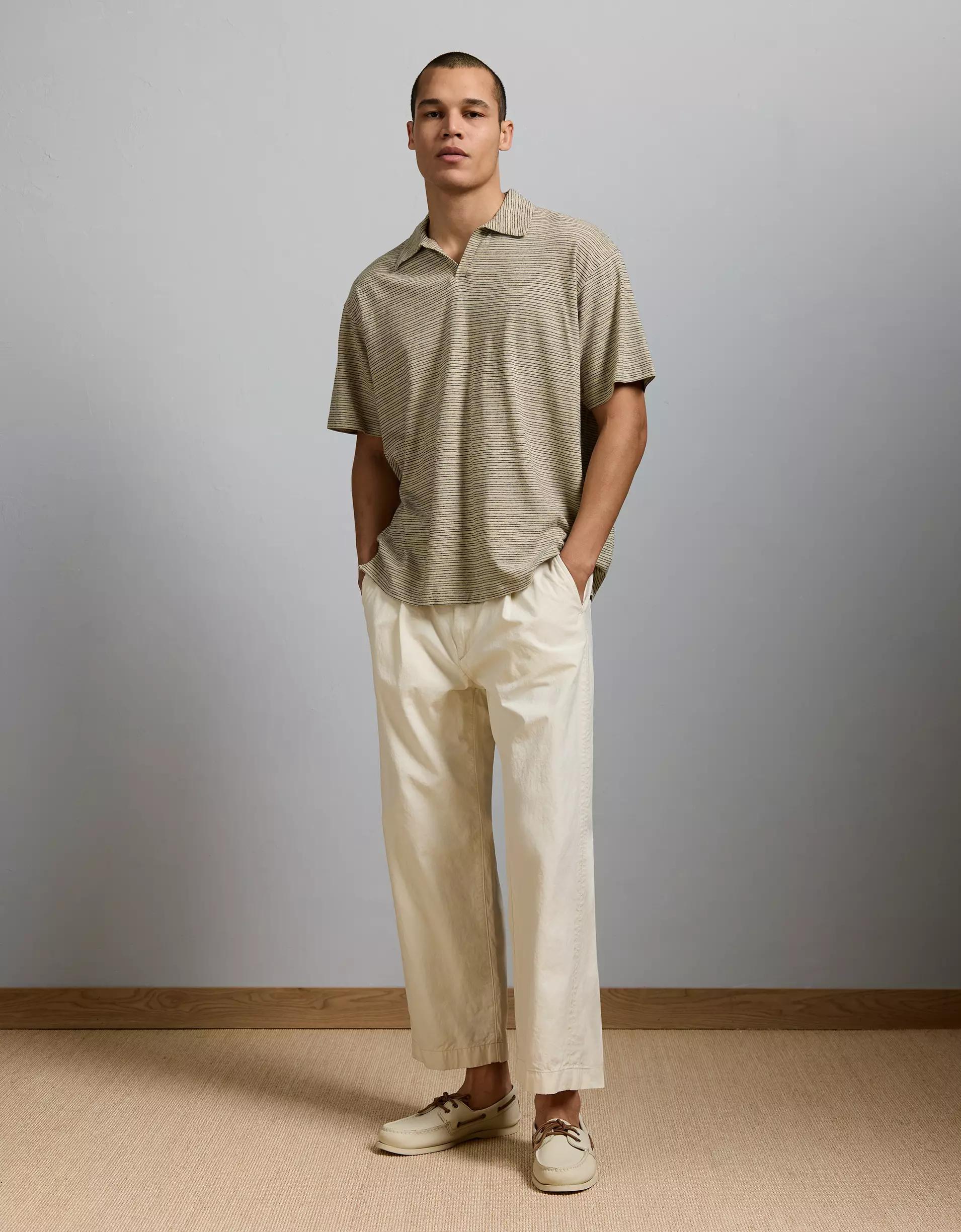 AE77 Premium Linen-Blend Polo Shirt Product Image