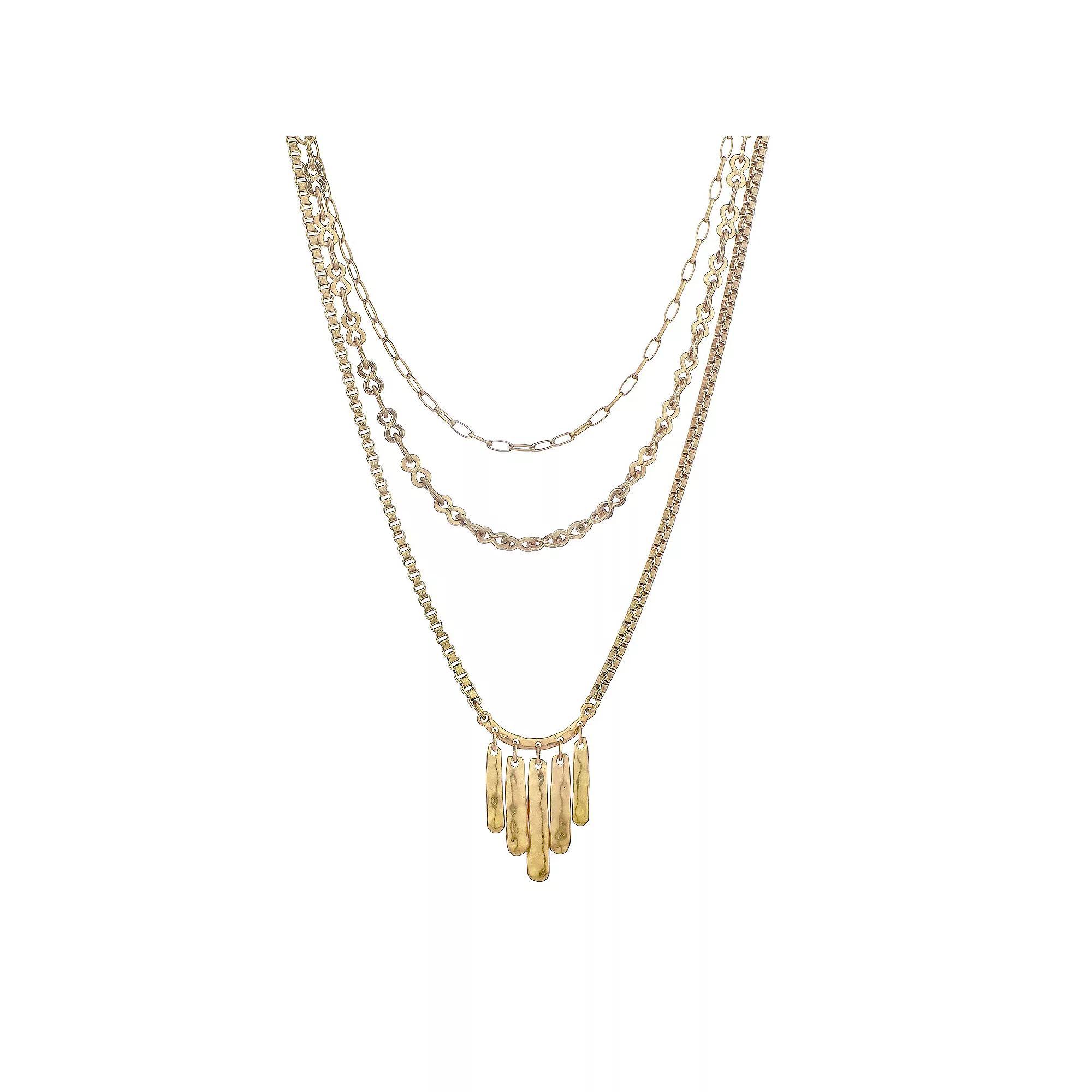 Bella Uno Gold Tone Silver Plated Layered Fan Necklace, Women's, Size: 18/19/22+3 Product Image