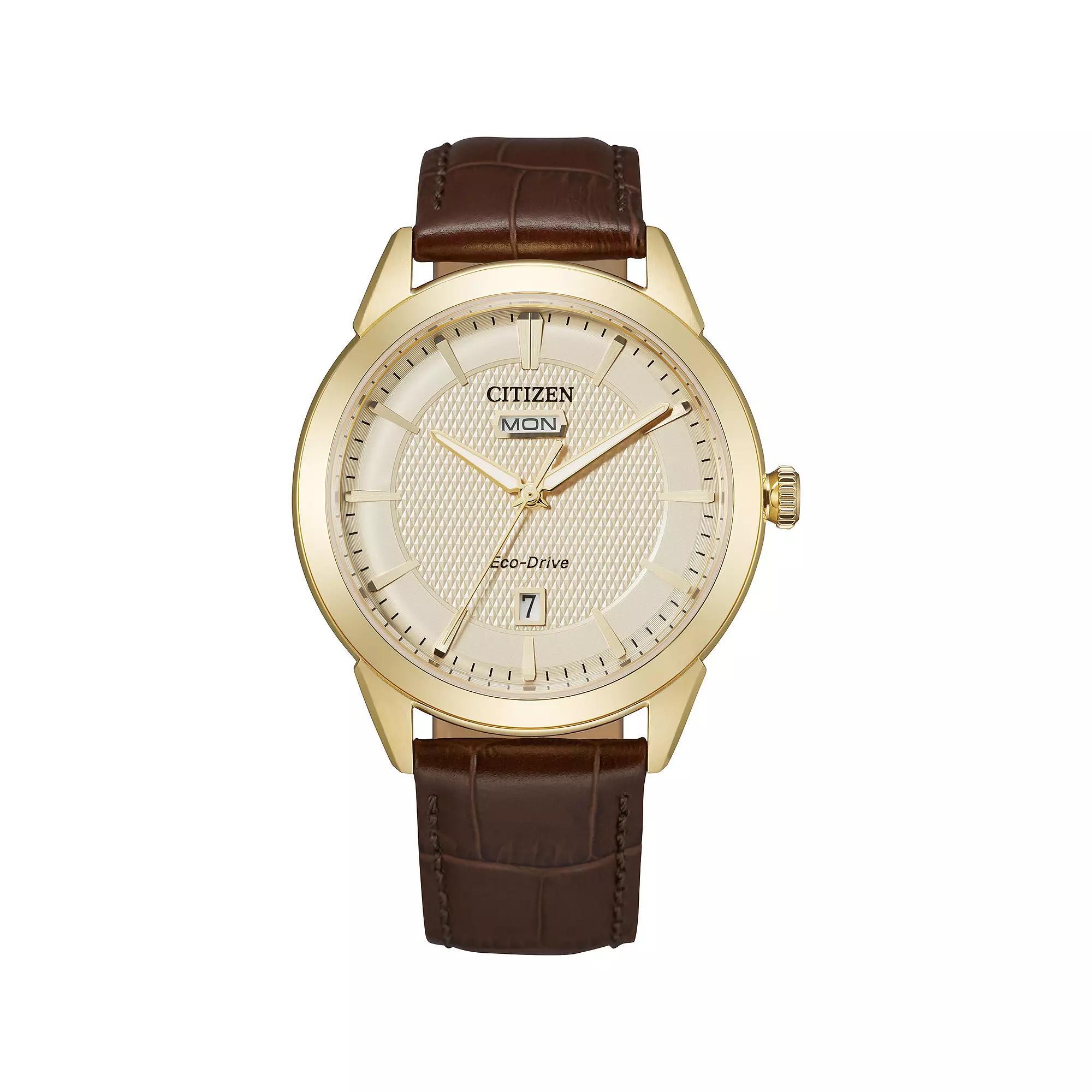 Citizen Eco-Drive Mens Day/Date Blue Dial Watch Brown Product Image