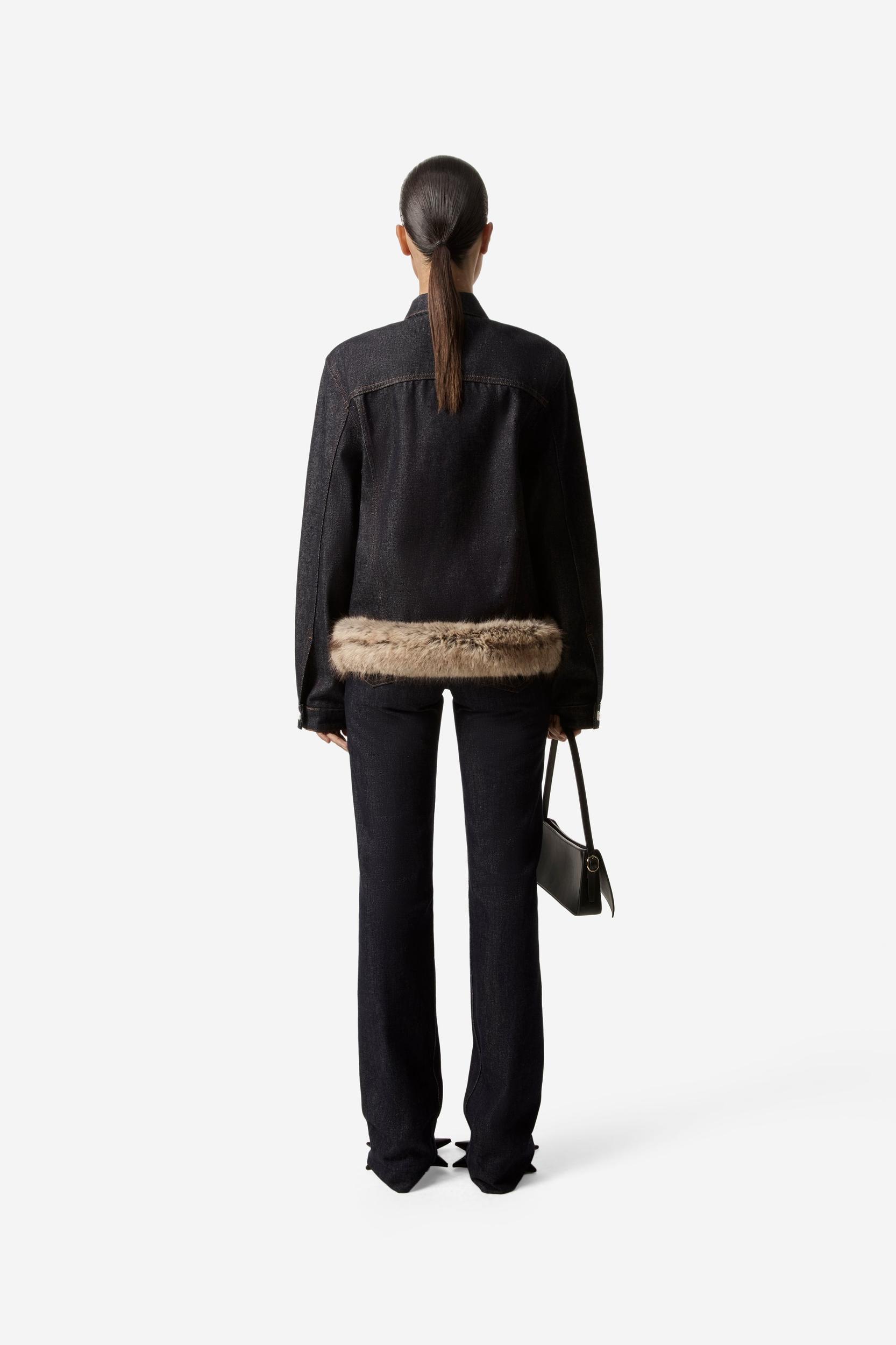 Faux Fur Hem Denim Jacket Product Image