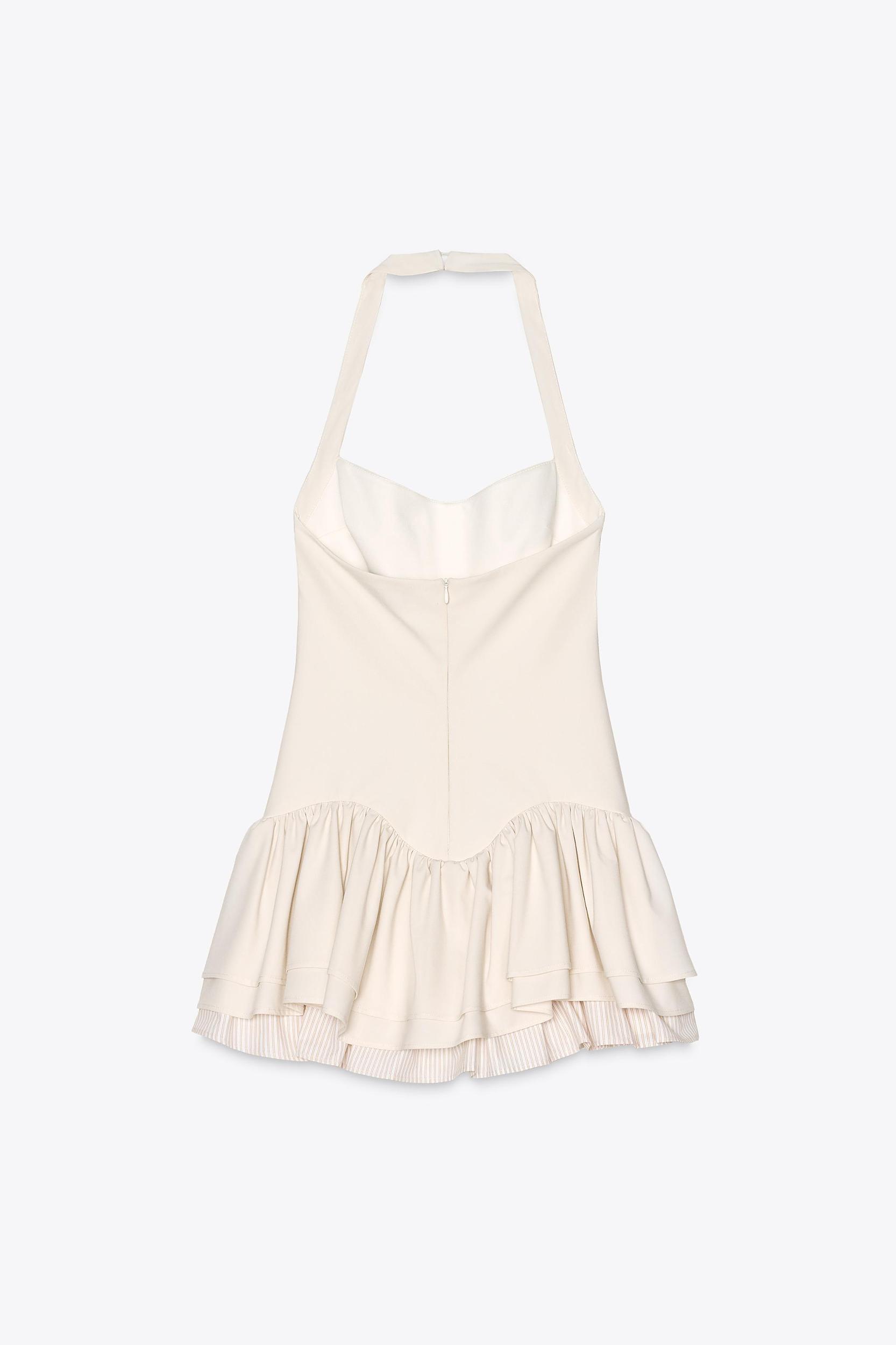 STRIPED RUFFLED HALTER JUMPSUIT DRESS Product Image