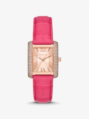 Emery Pavé Rose Gold-Tone and Crocodile Embossed Leather Watch Product Image