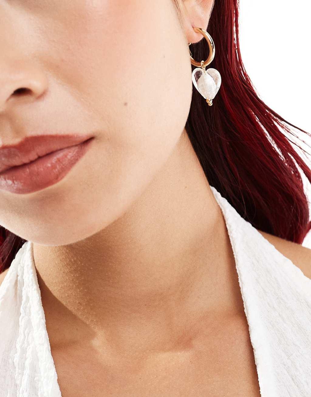 Petit Moment lexi heart hoop earrings with clear stone in gold Product Image