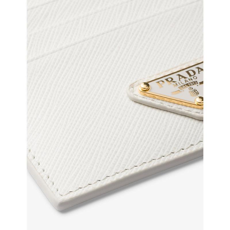 PRADA White Logo-plaque Saffiano Leather Card Holder Product Image