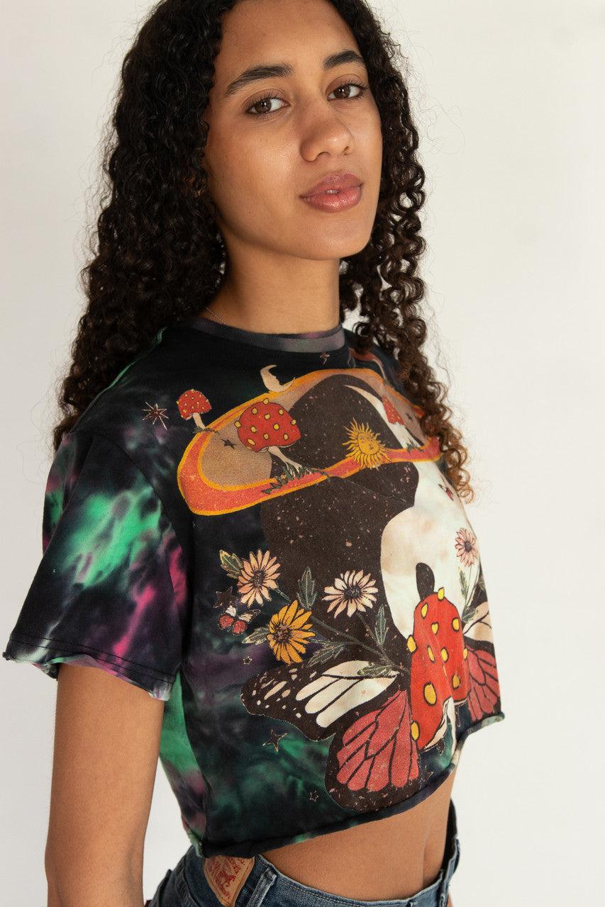 Tie Dye Yin Yang Mushroom Crop Tee Product Image