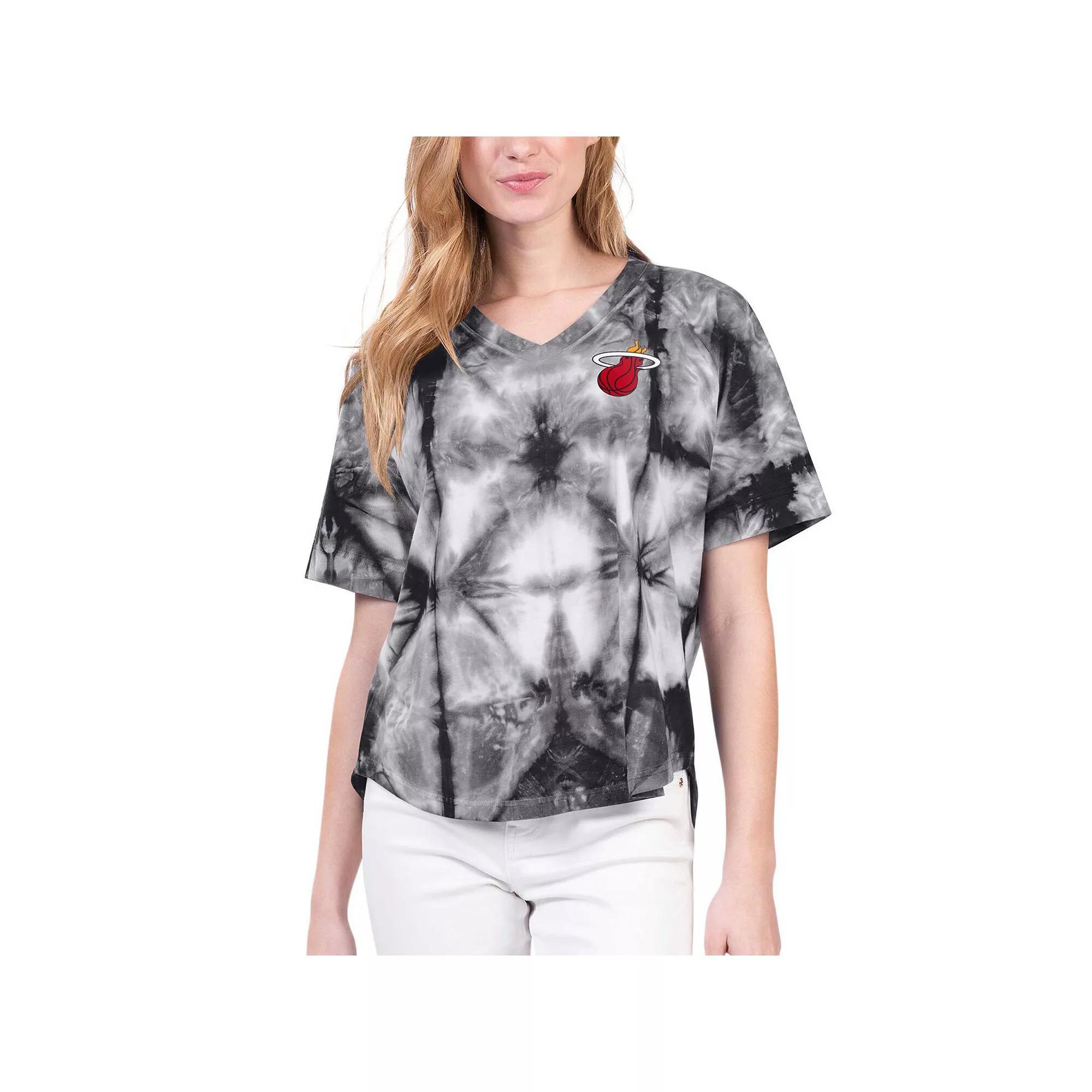 Women's G-III 4Her by Carl Banks Black Miami Heat Tournament Raglan Oversized Tie-Dye V-Neck T-Shirt, Size: 2XL Product Image