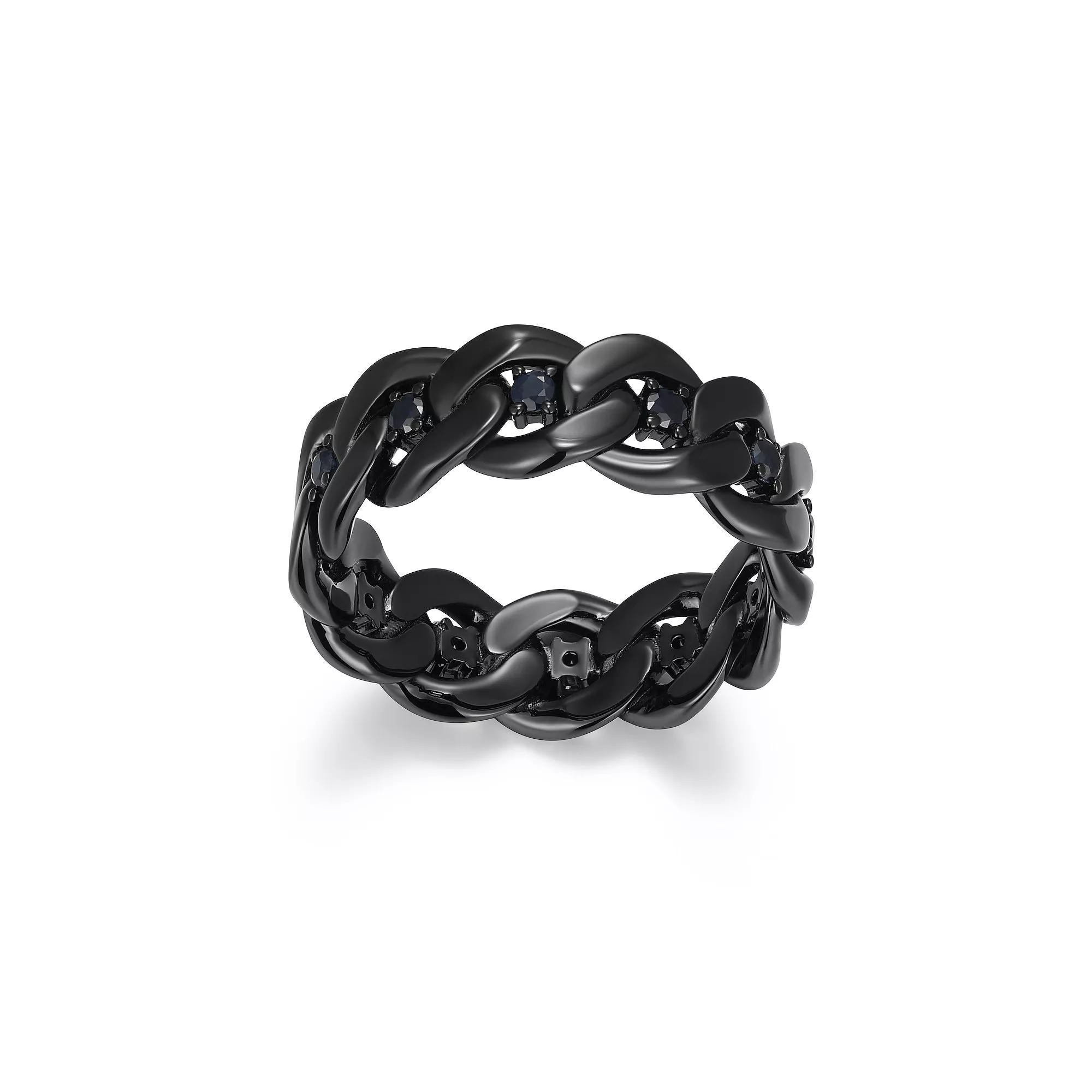 Gunmetal Plated Sterling Silver Genuine Black Sapphire Link Ring, Men's, Size: 9 Product Image
