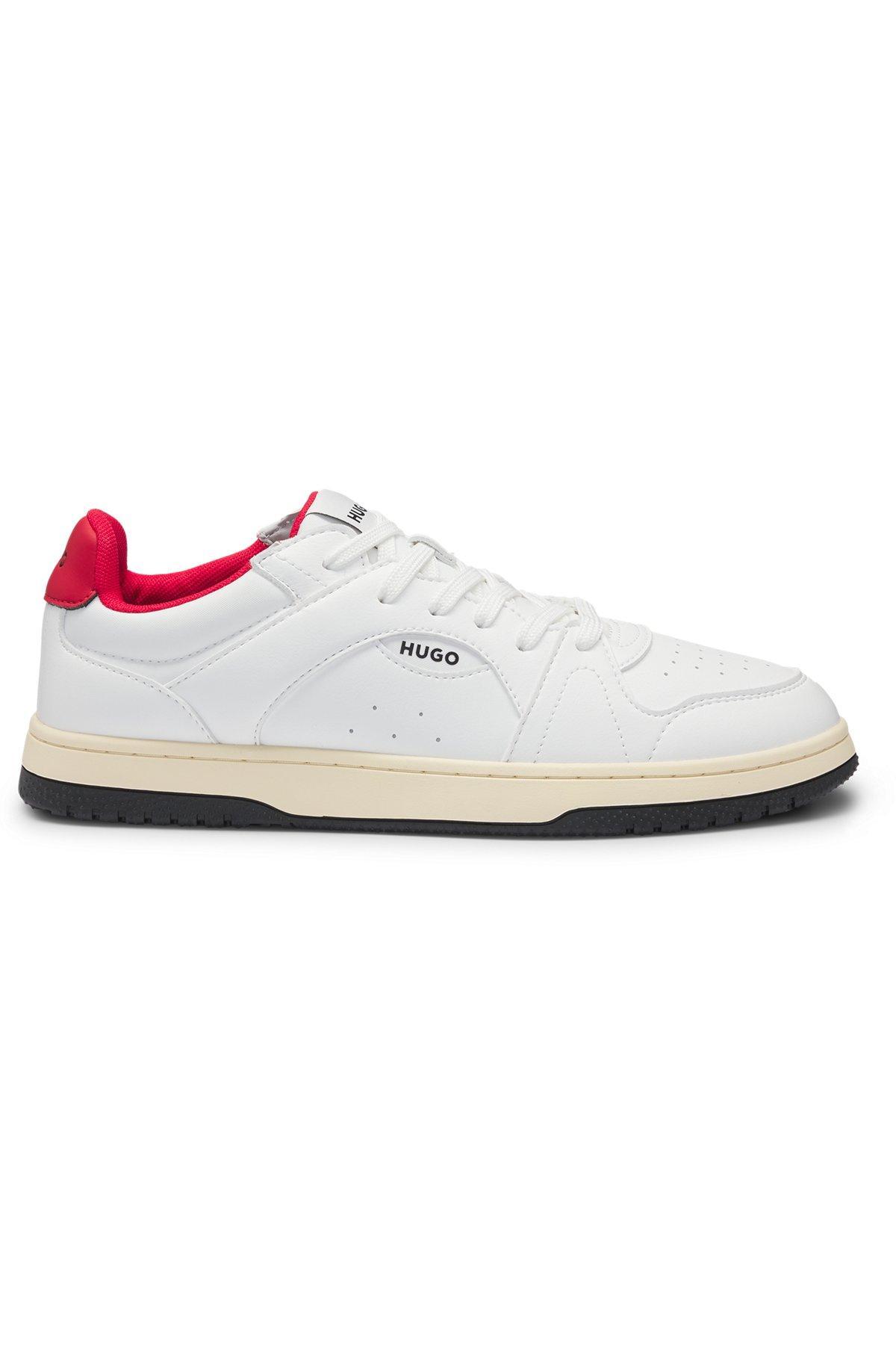 Faux-leather lace-up trainers with logo details Product Image