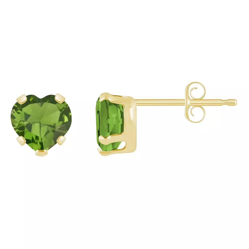 Celebration Gems 10k Gold 5 mm Heart Shape Gemstone Stud Earrings, Women's, Peridot Product Image