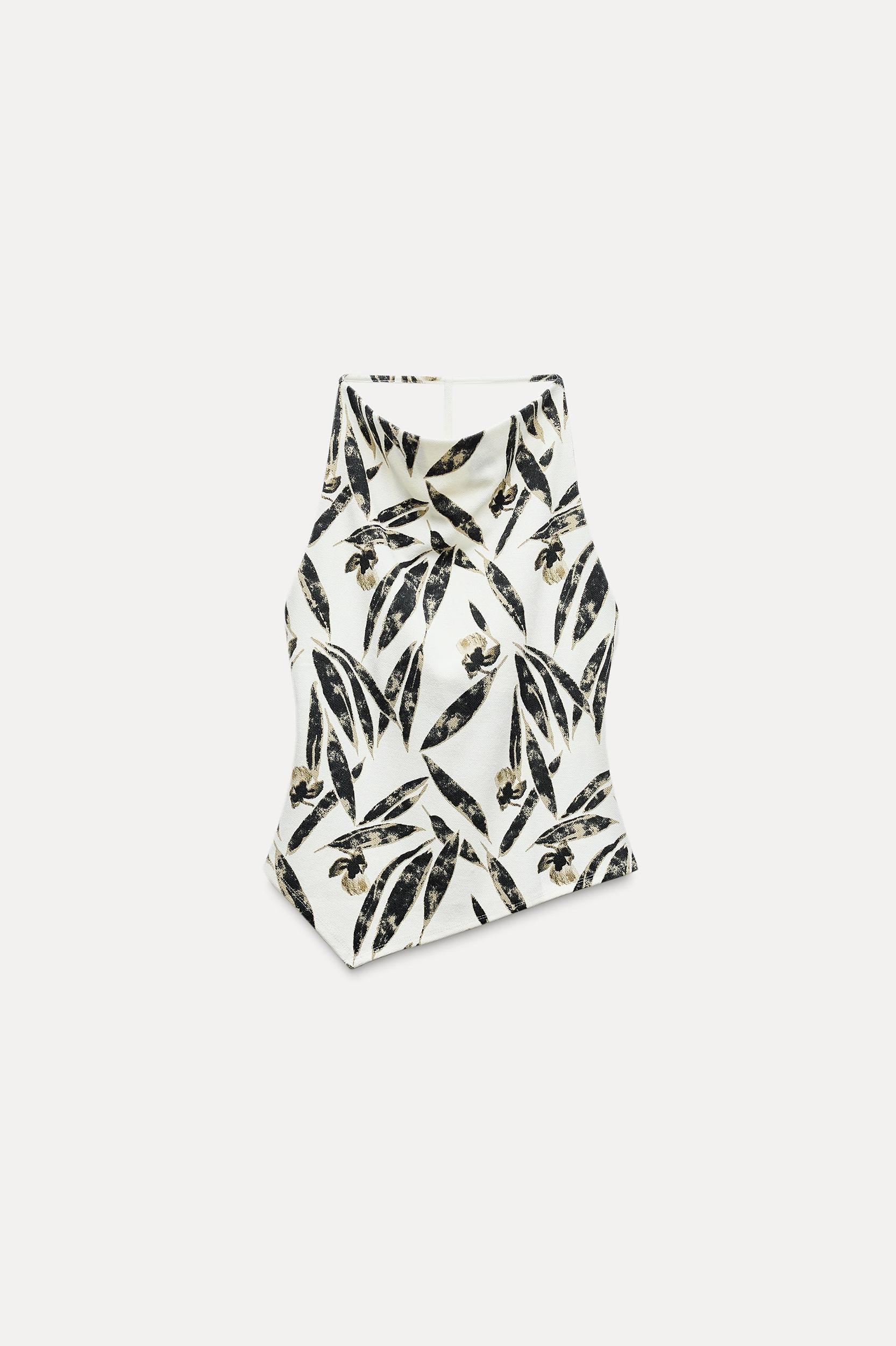 PRINTED PIQUÉ HALTER TOP Product Image