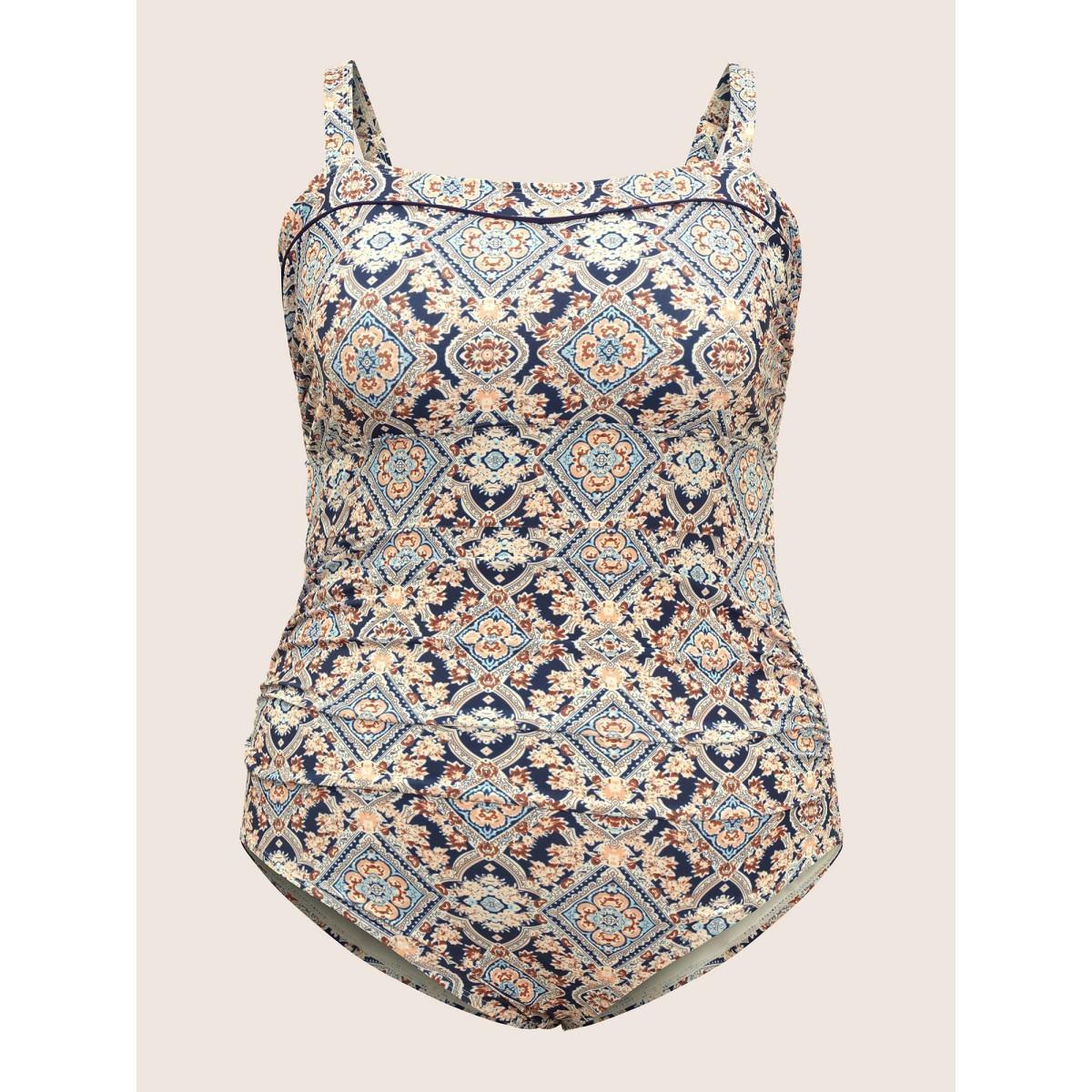 Plus Size Bandana Print Ruched Cami One Piece Swimsuit Women's Swimwear Multicolor Beach Non Curve Bathing Suits High stretch One Pieces BloomChic 26/4X Product Image