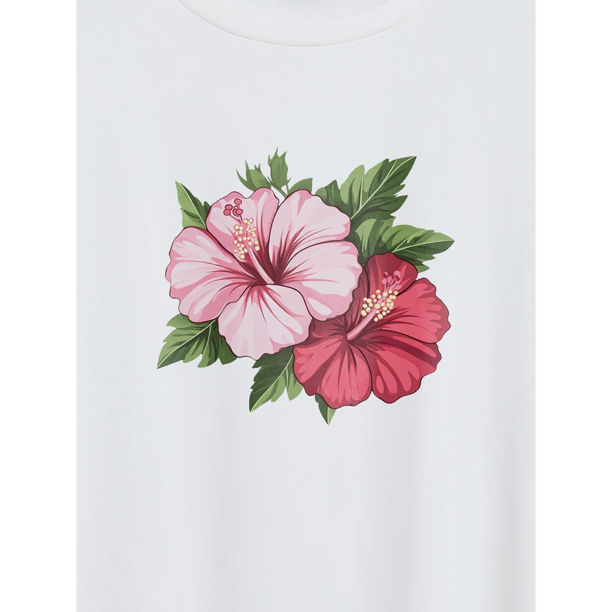 Plus Size Colorful Floral Pattern Round Neck T-Shirt Originalwhite Women Non Natural Flowers Round Neck Everyday-Casual T-shirts BloomChic 18-20/2X Product Image