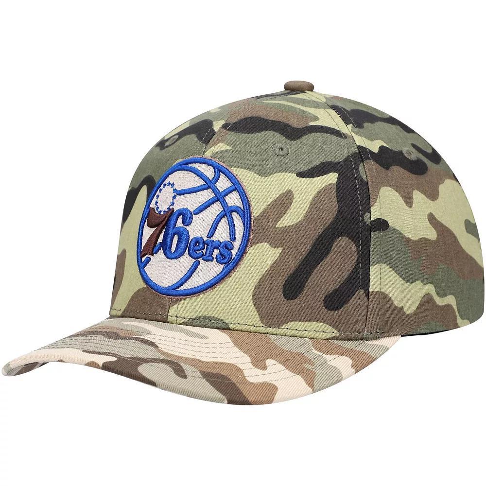 Men's Mitchell & Ness Camo Philadelphia 76ers Woodland Desert Snapback Hat, 76r Green Product Image