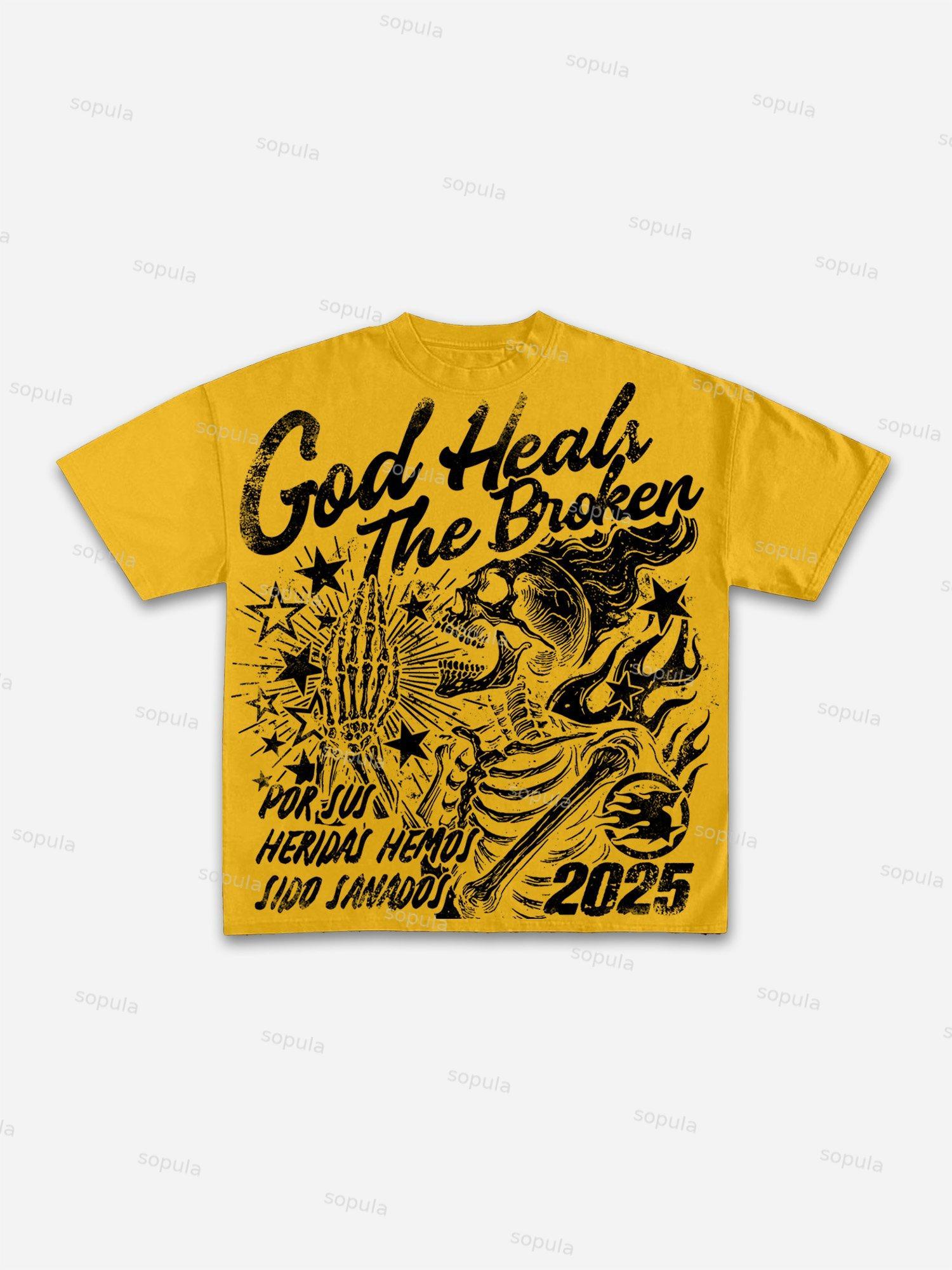 God Heals The Broken Vintage Graphic Cotton T-shirt Product Image