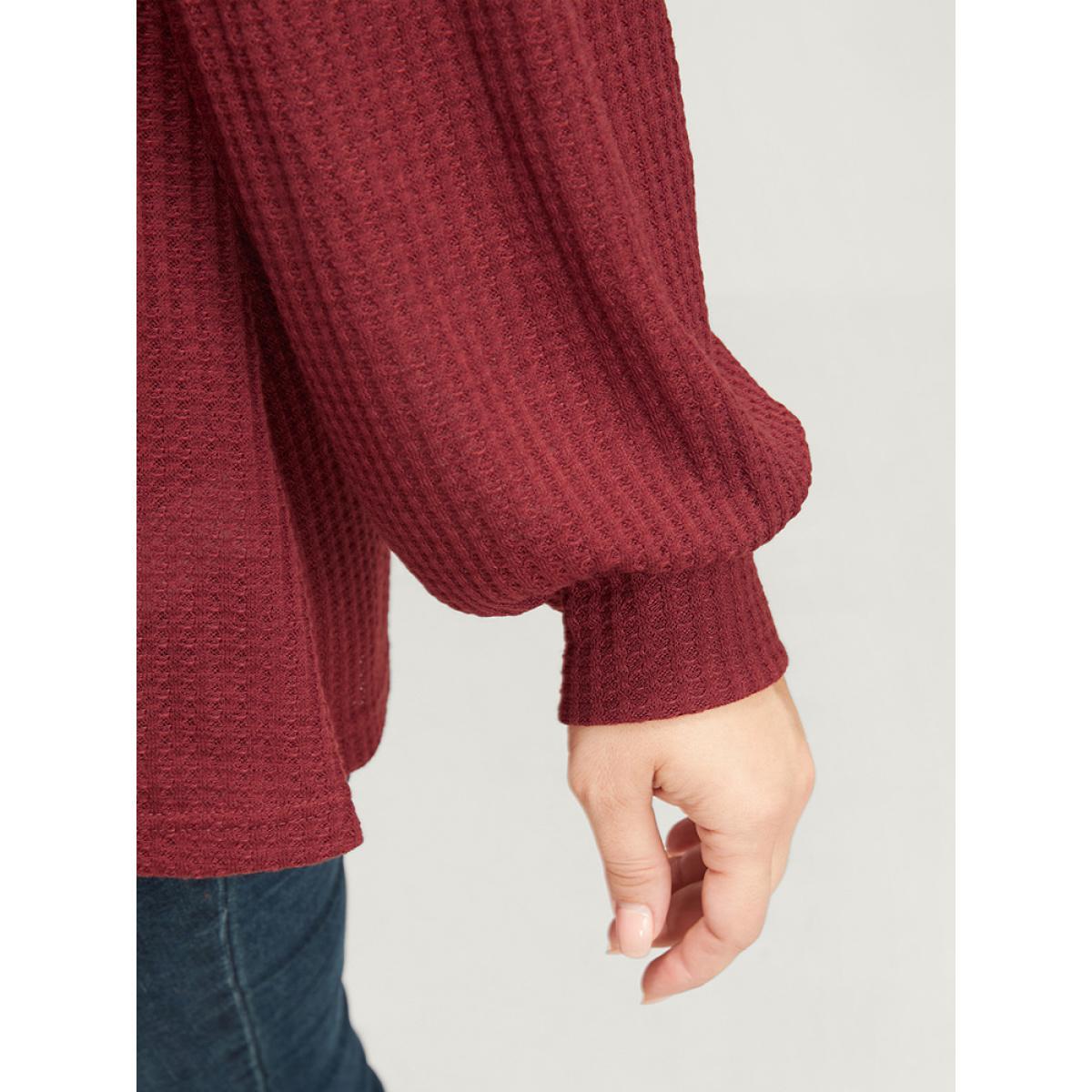 Plus Size Russet Solid Lantern Sleeve Ruffle Hem Textured Blouse Women Elegant Long Sleeve Round Neck Dailywear Blouses BloomChic 18-20/2X Product Image