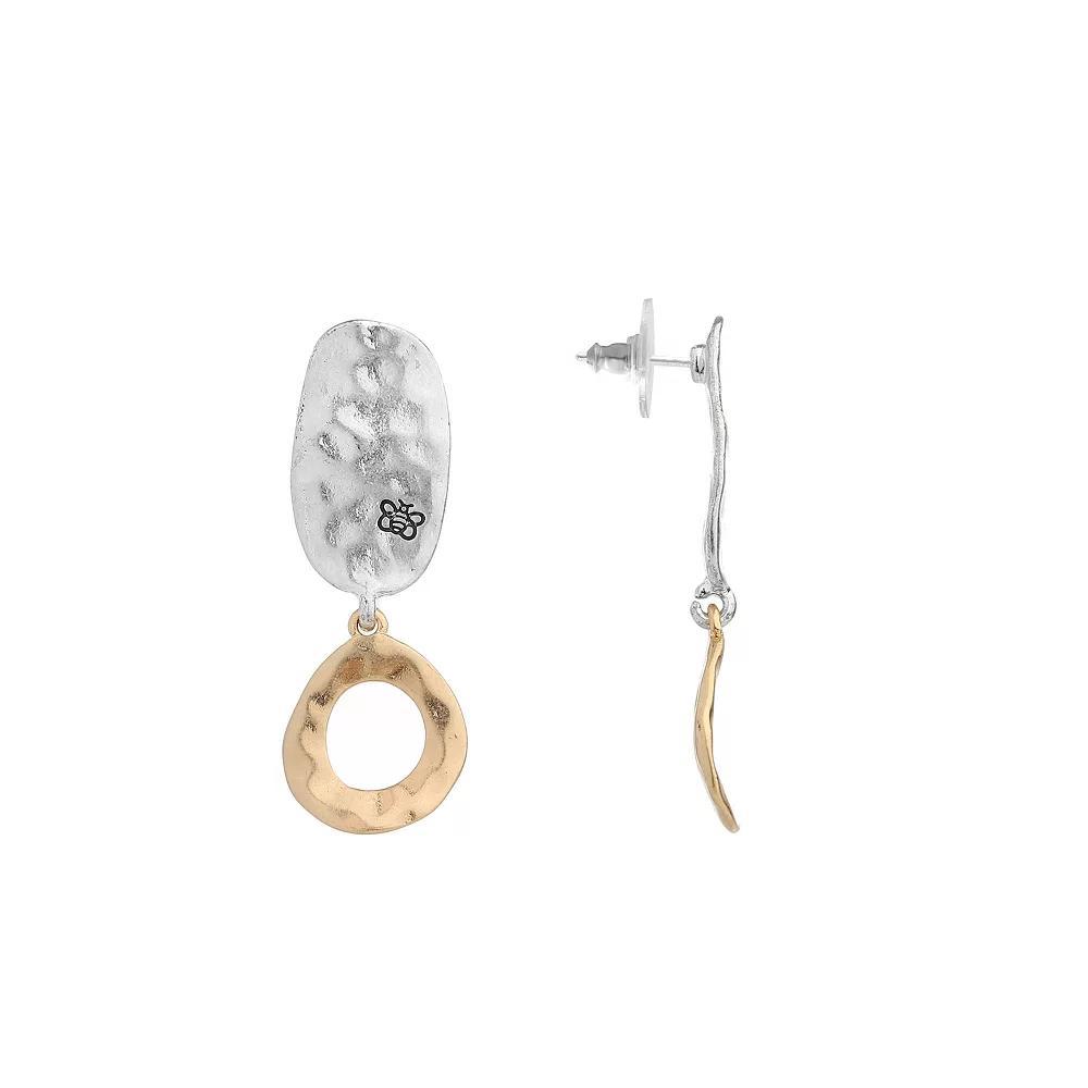 Bella Uno Worn Two-Tone Hammered Oval Post Dangle Earrings, Women's, Gold Tone Product Image
