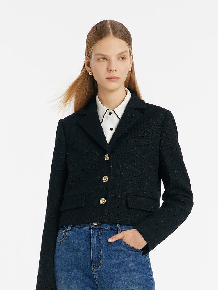 Vintage Single-Breasted V-Neck Women Crop Jacket Product Image