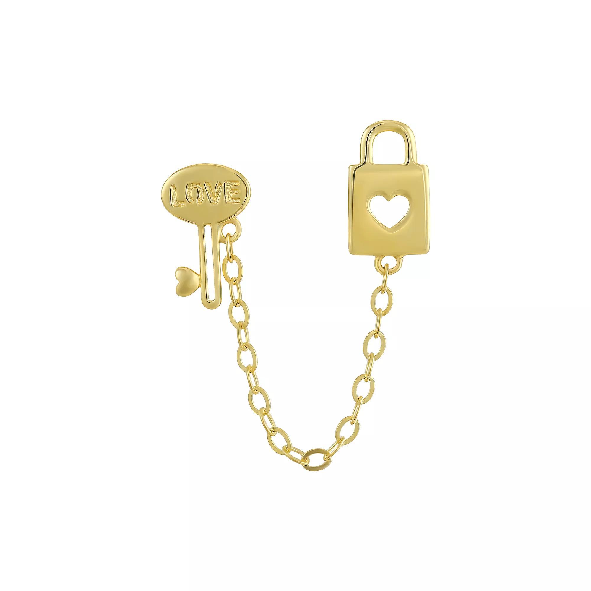 Forever 14K 14k Gold Chain Lock & Key Single Earring, Women's Product Image