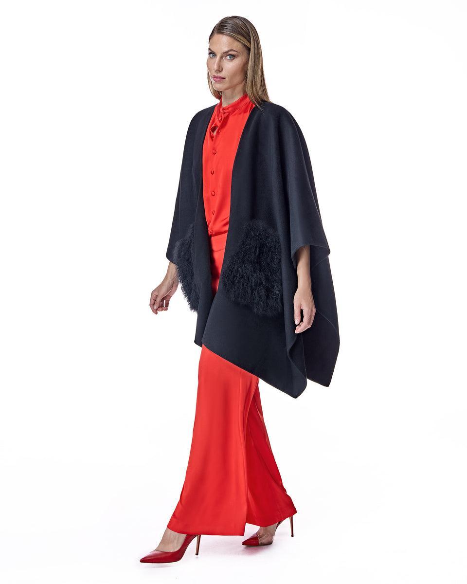 Julia & Stella by Maximilian Wool Blend Ruana with Plush Cashmere Goat Trim-Maximilian Product Image