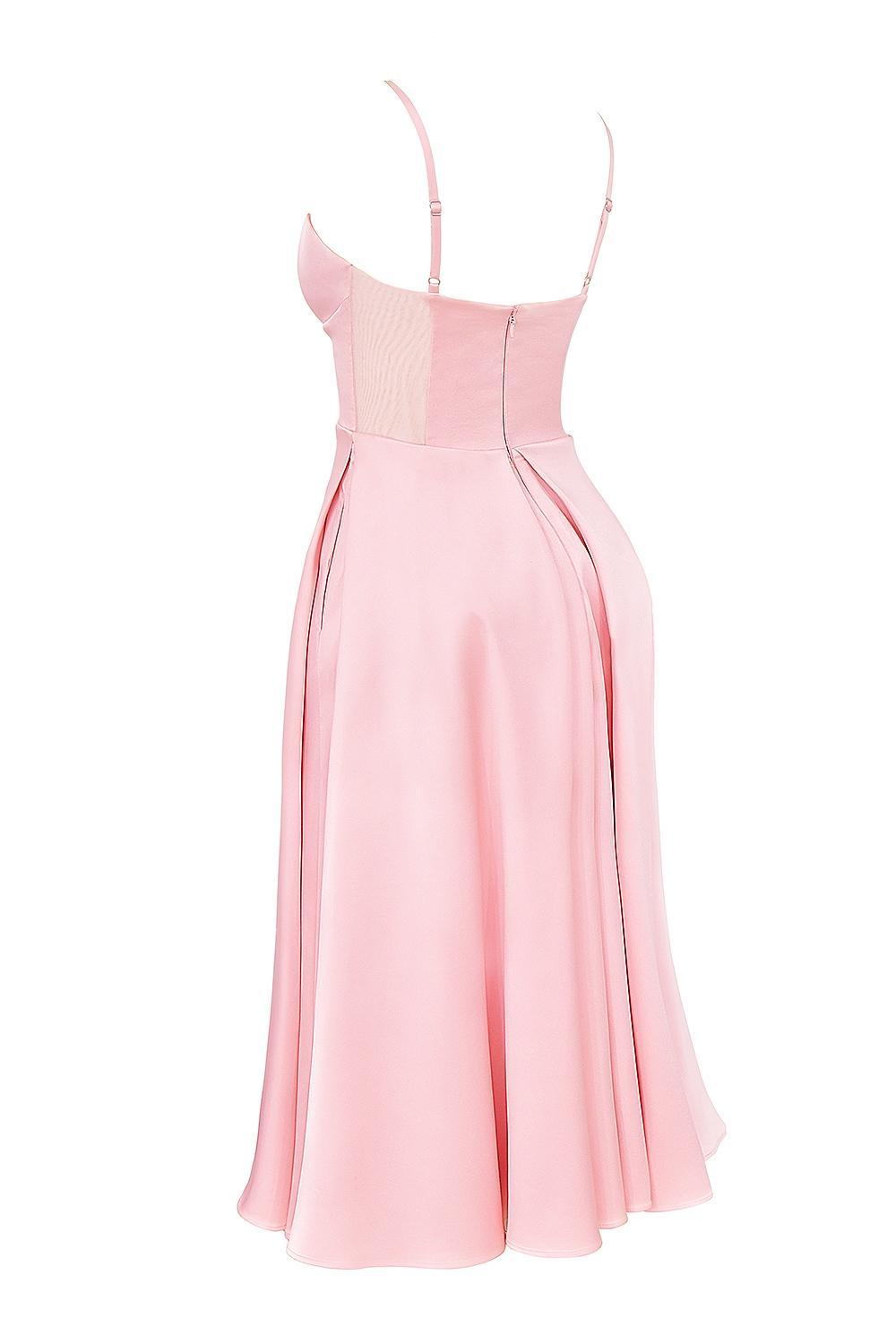 Tiffany  parisian pink satin a-line midi dress Product Image