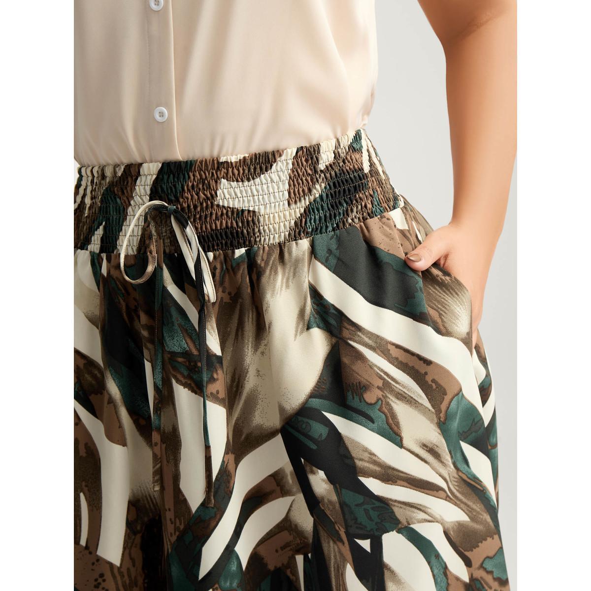 Plus Size Brushstroke Print Stretchy Waist Midi Skirt Women Apricot Work From Home No stretch Side seam pocket Work Skirts BloomChic 28/5X Product Image