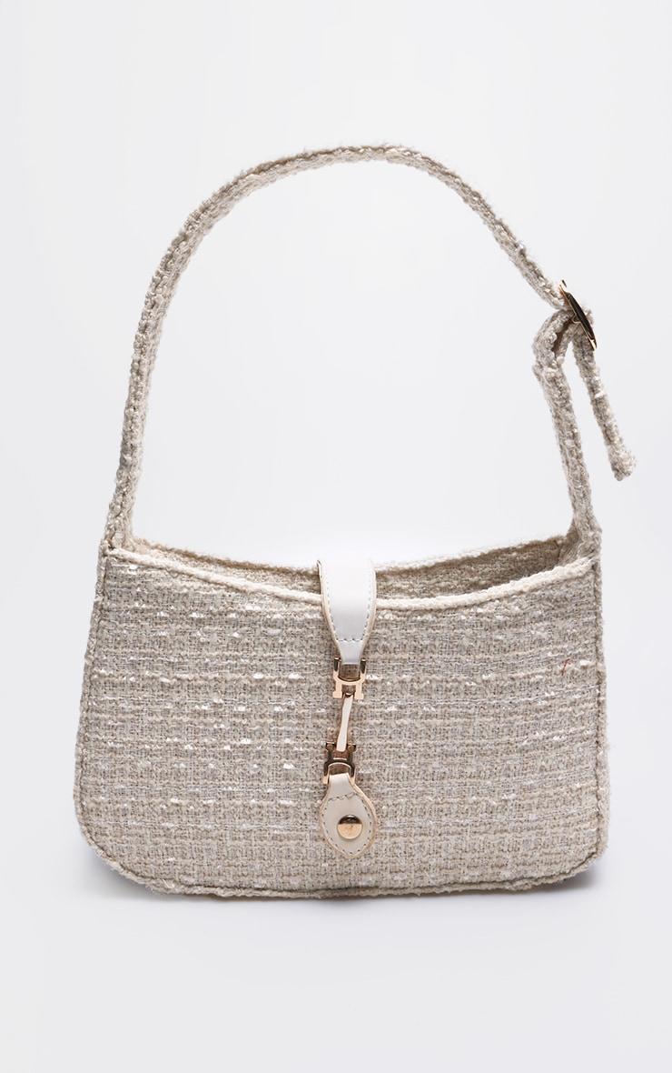 Cream Boucle Clasp Detail Shoulder Bag Product Image