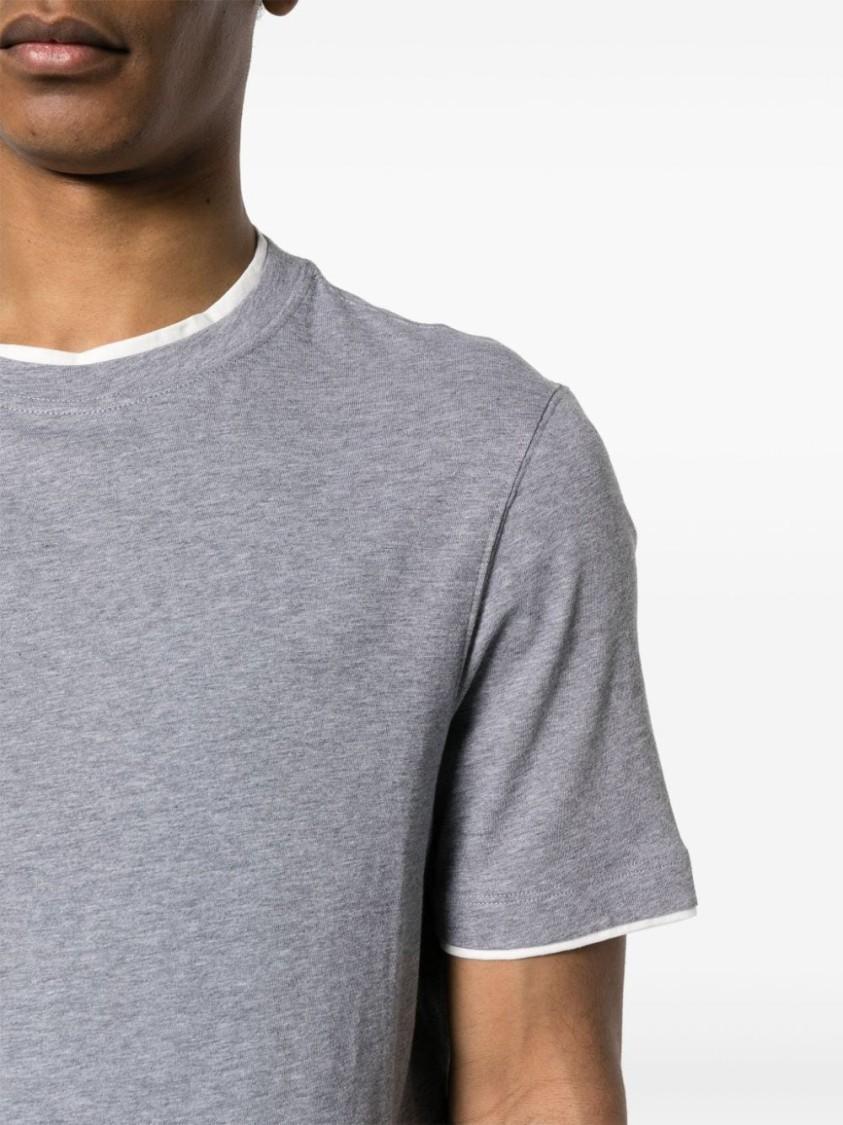 BRUNELLO CUCINELLI Faux-layered Cotton T-shirt In Grau Product Image